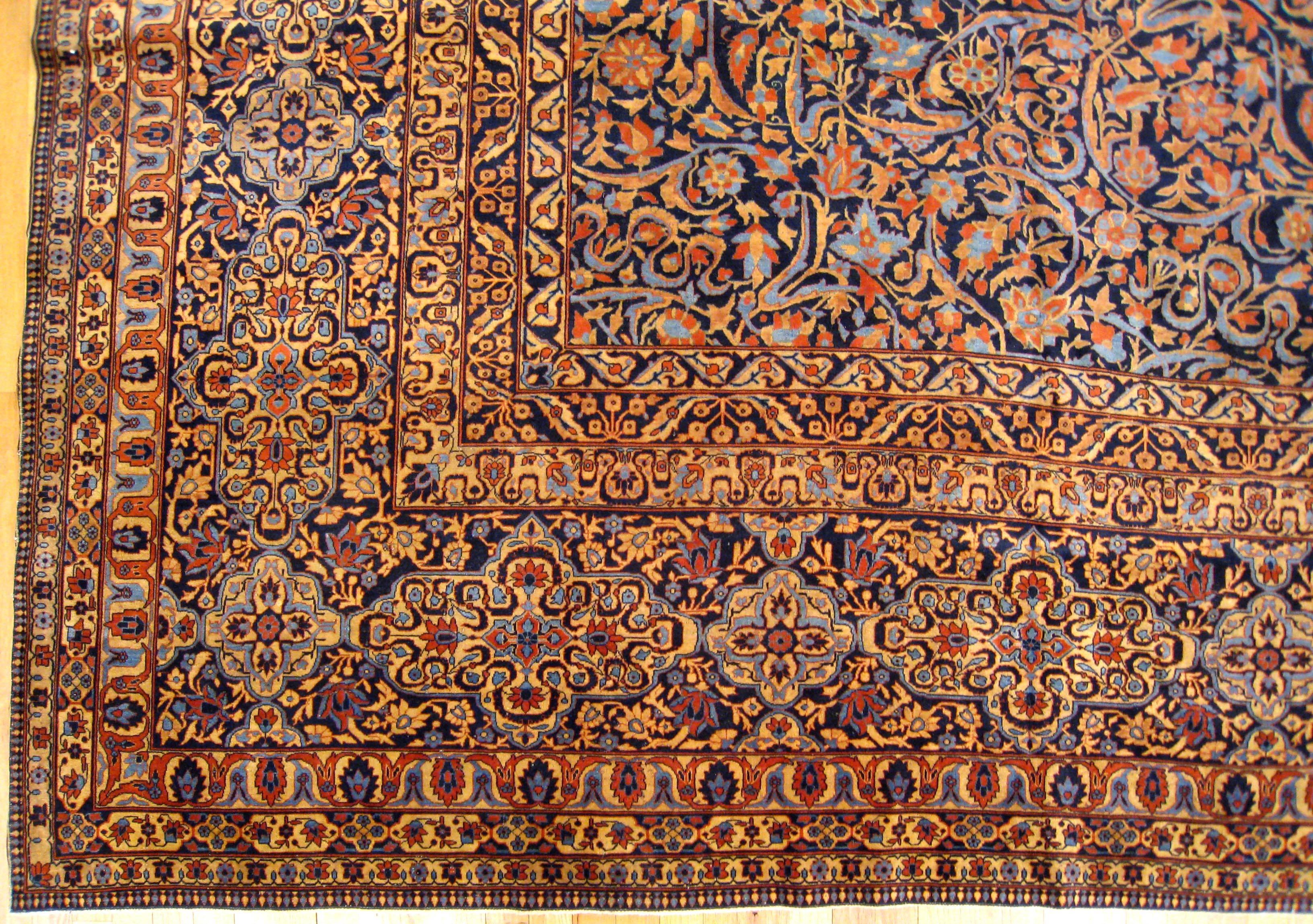 Antique Persian Mohtesham Kashan Oriental Carpet, Large Size, with Weaver's Mark For Sale 1