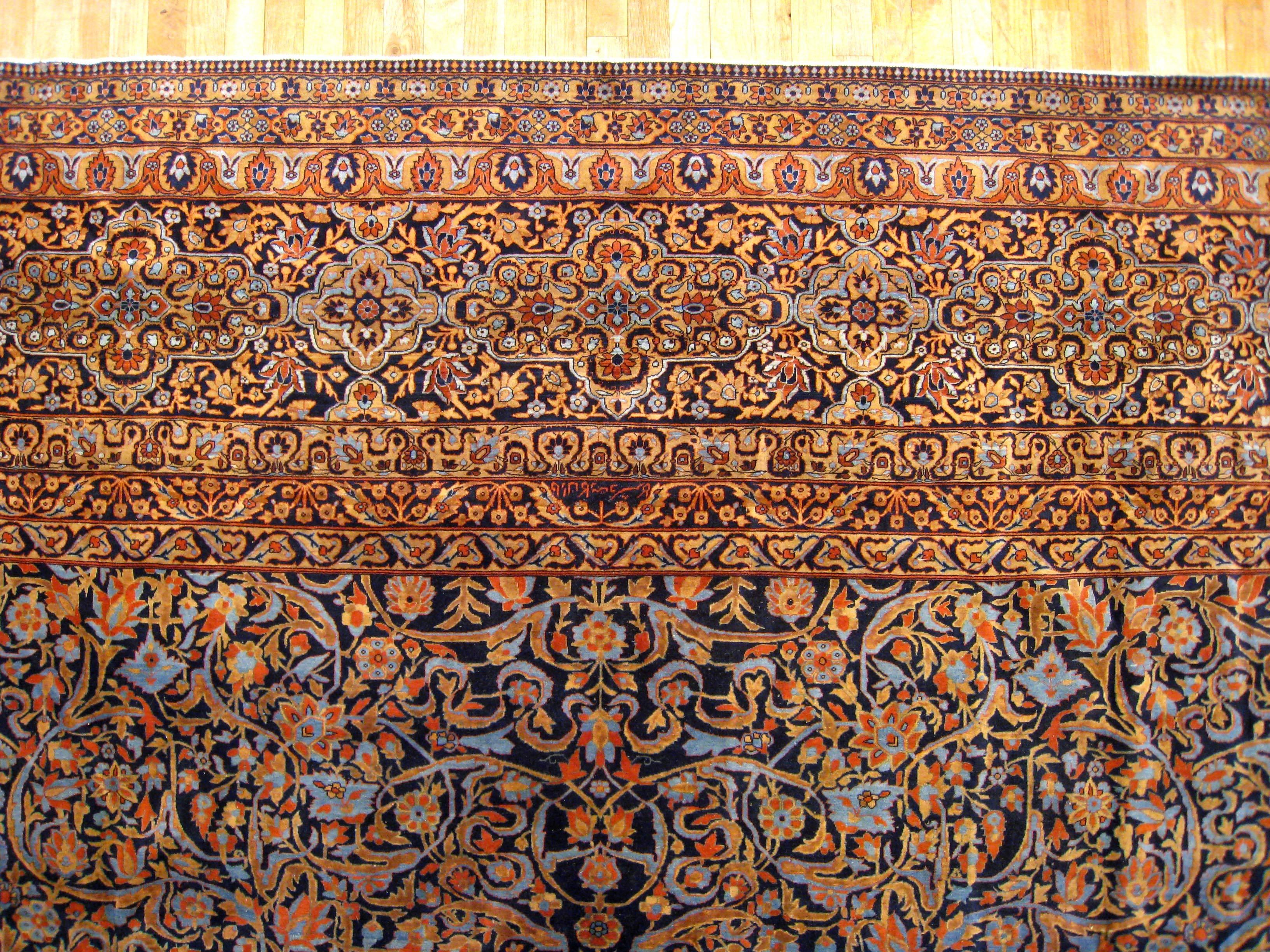 Antique Persian Mohtesham Kashan Oriental Carpet, Large Size, with Weaver's Mark For Sale 3