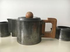 Art Deco Tea Service, Pewter with Wooden Knobs and Handles, circa 1925