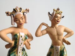 Balinese Dance Couple, Polychrome Pottery, American, 1950s