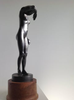Art Deco Sculpture of Female Nude in Ebony on a Teak Socle