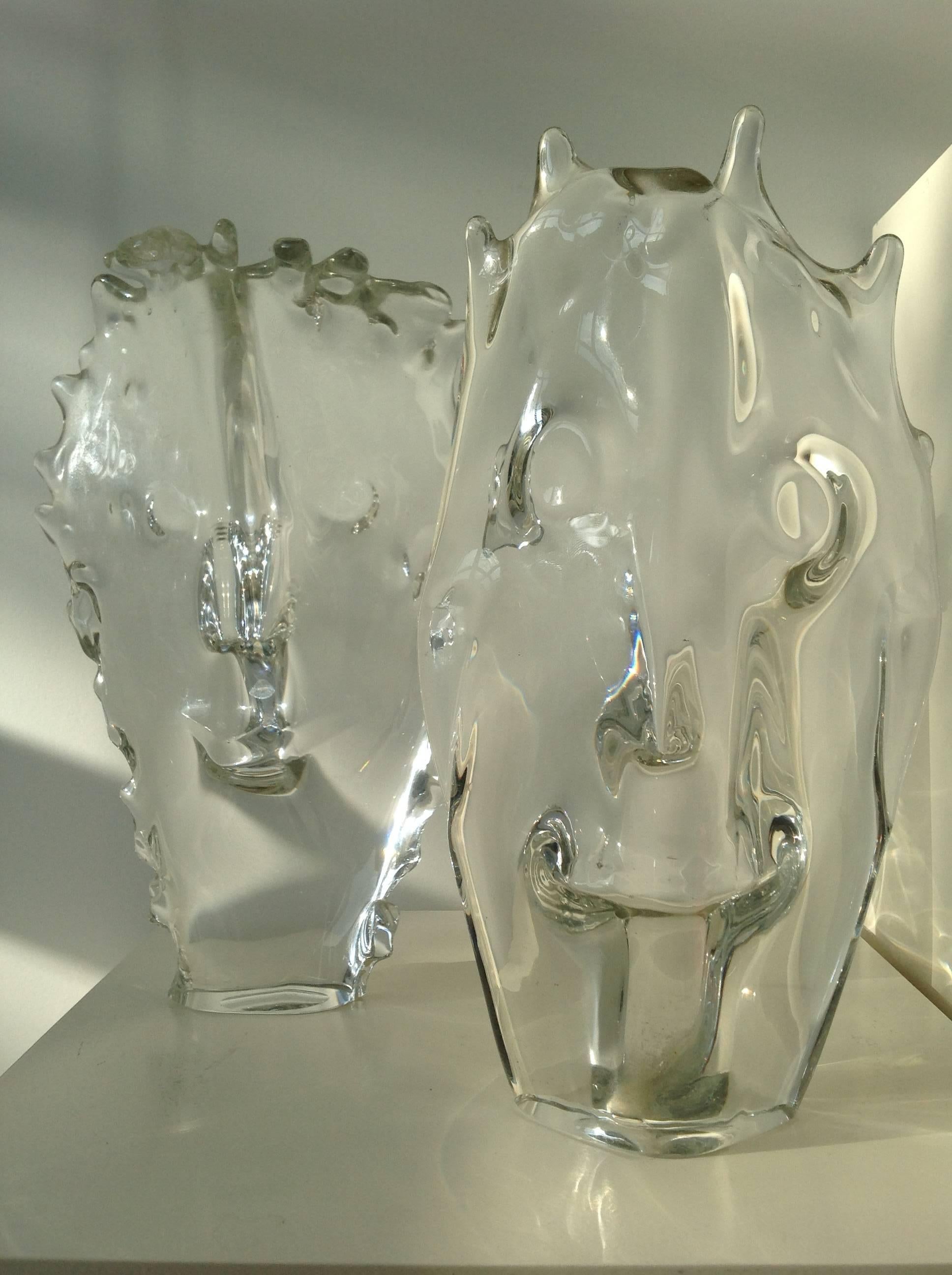 Cast Leerdam Unica Pieces in the Form of Six Masks of Glass For Sale