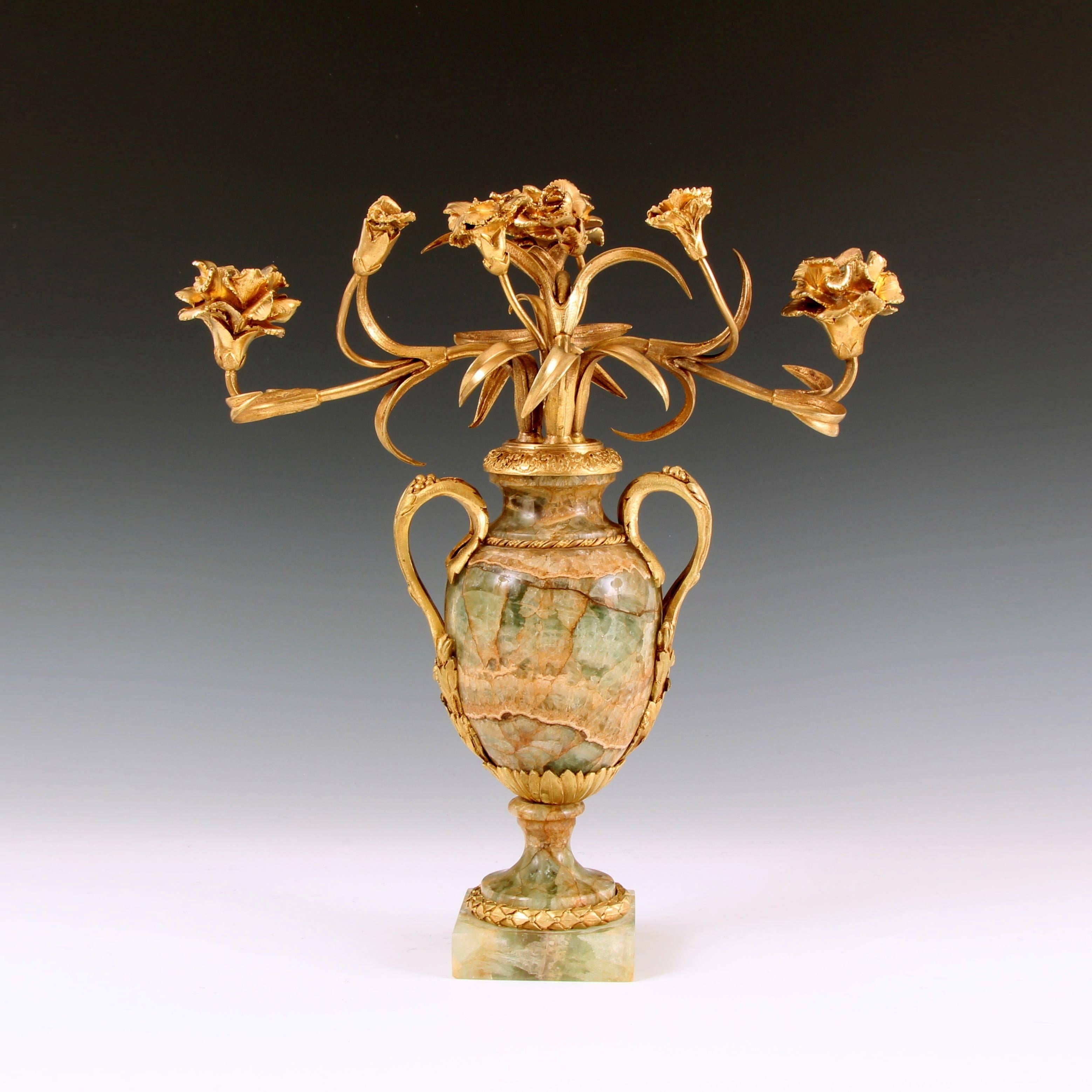 Stone Antique Louis XVI Green Fluorspar Ormolu-Mounted Candle Holder Vase