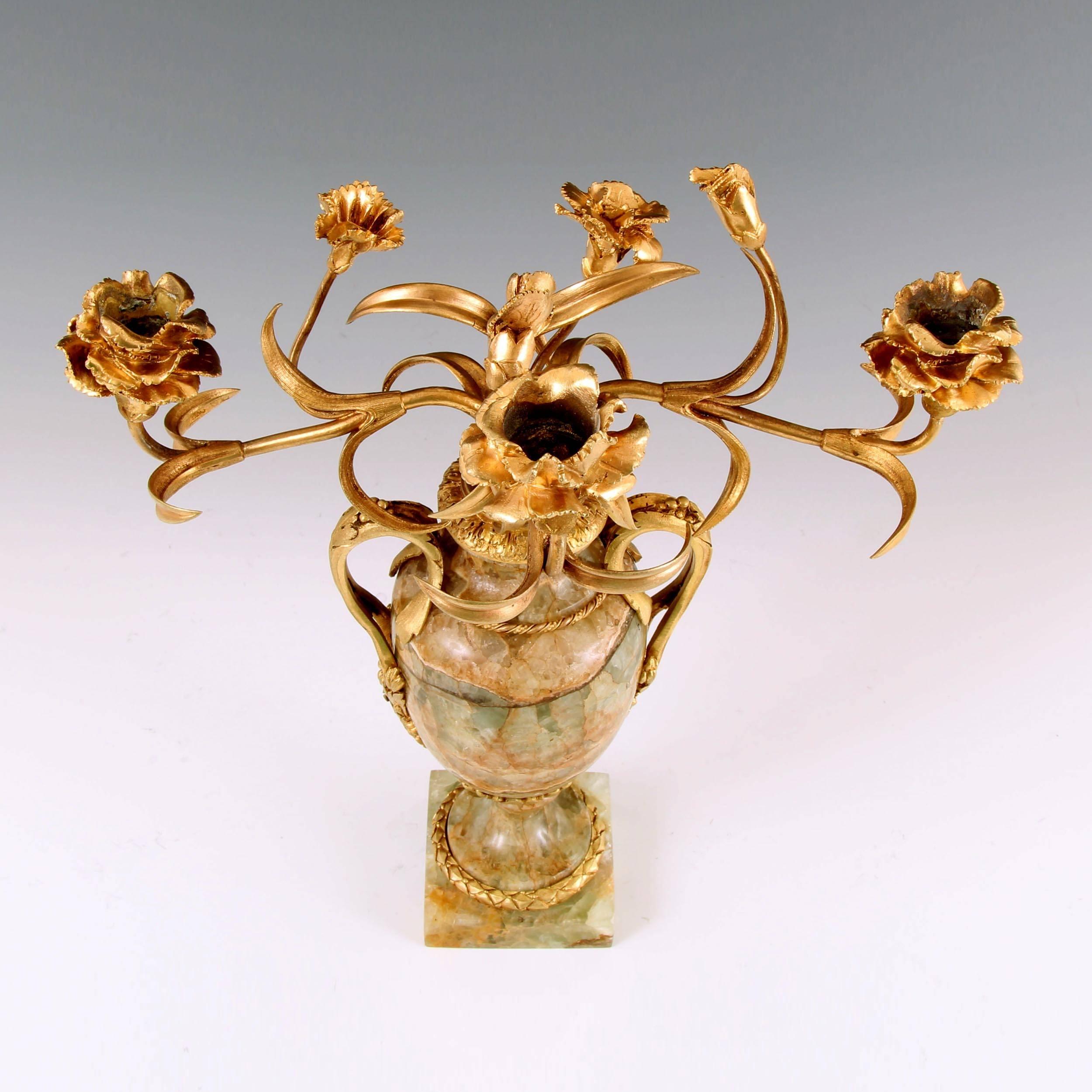18th Century Antique Louis XVI Green Fluorspar Ormolu-Mounted Candle Holder Vase