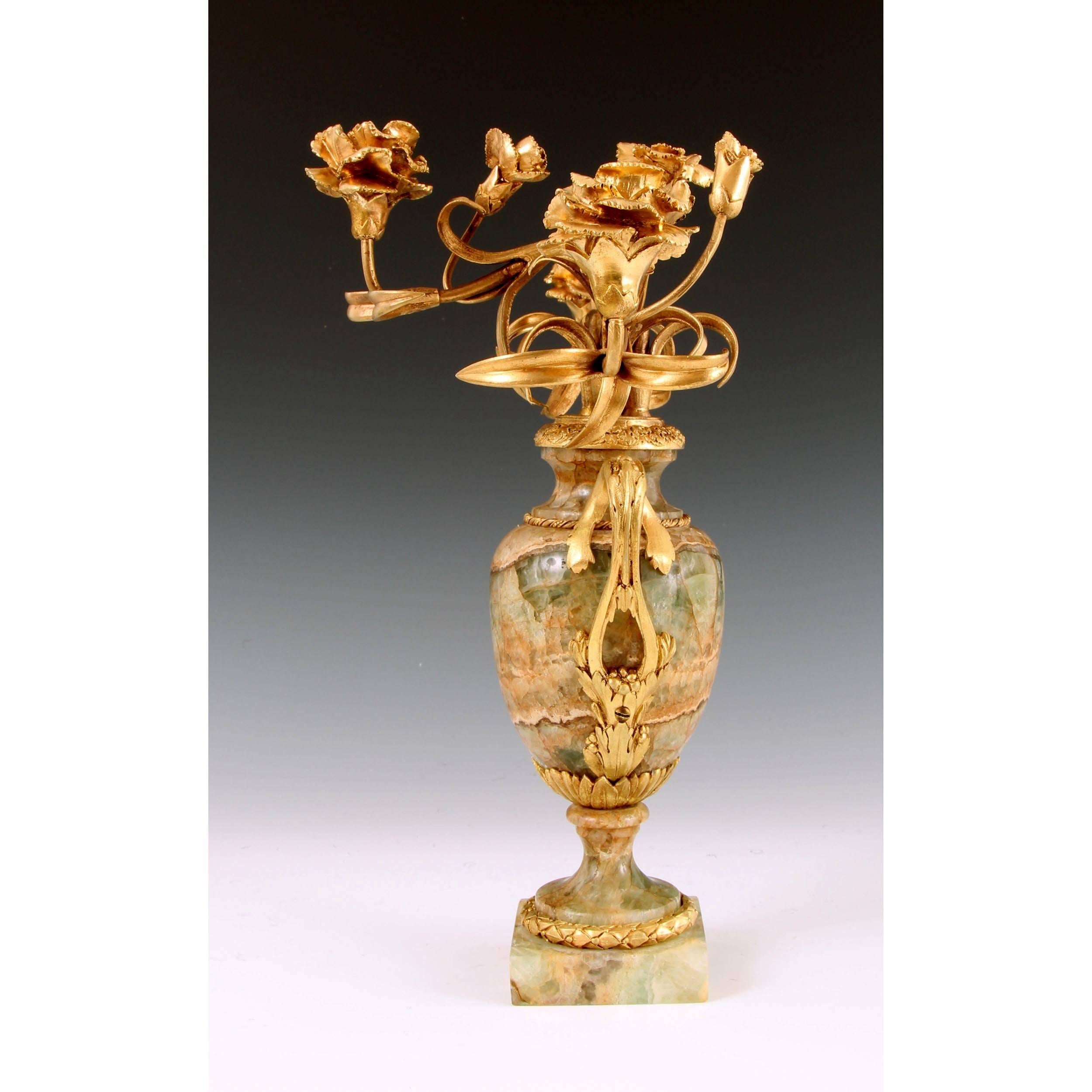 Antique Louis XVI Green Fluorspar Ormolu-Mounted Candle Holder Vase 1