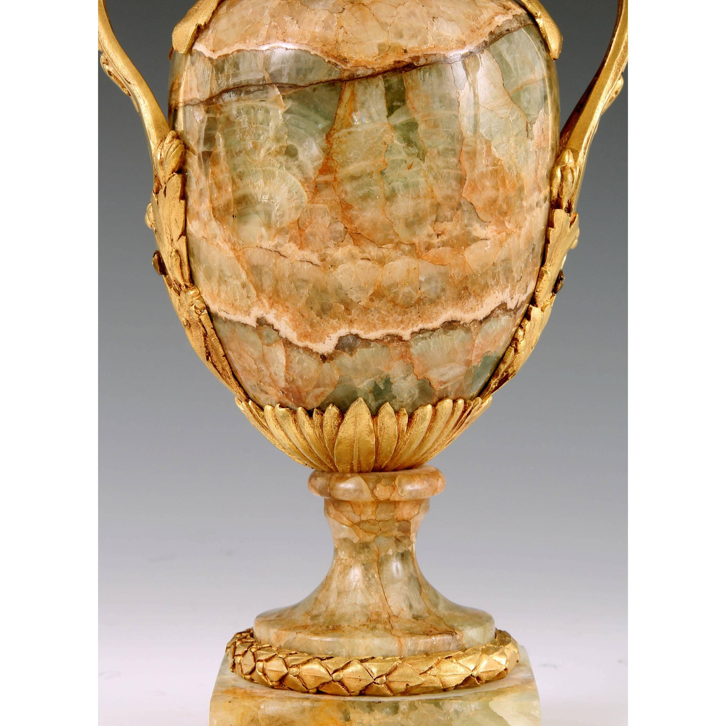 Antique Louis XVI Green Fluorspar Ormolu-Mounted Candle Holder Vase 2