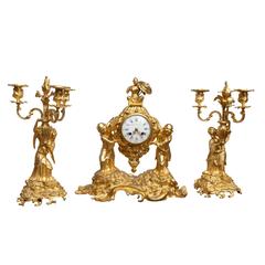 Antique Chinoiserie Clock Garniture by Charles Du Tertre, Paris