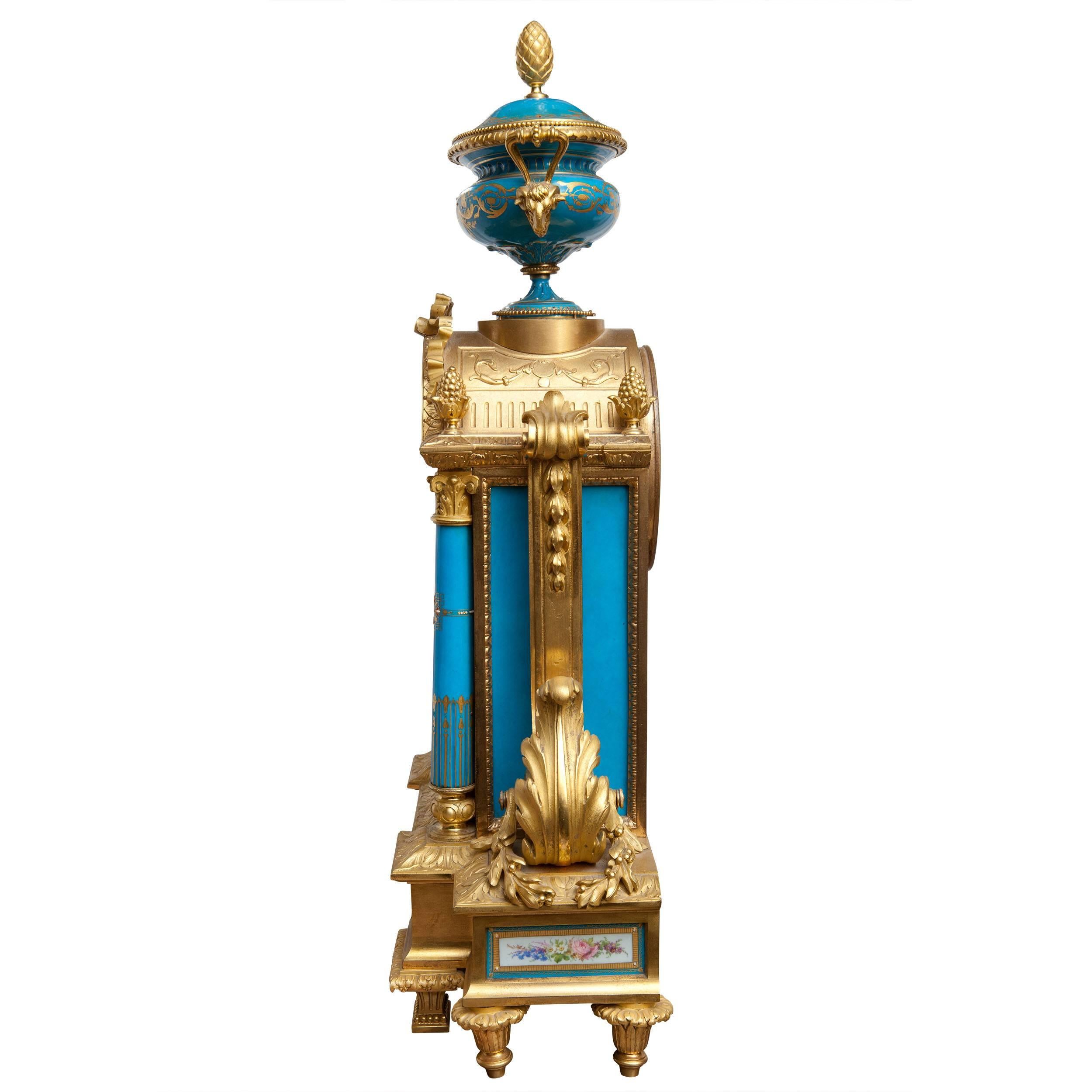 Napoleon III Fine Sevres and Ormolu Mantel Clock For Sale