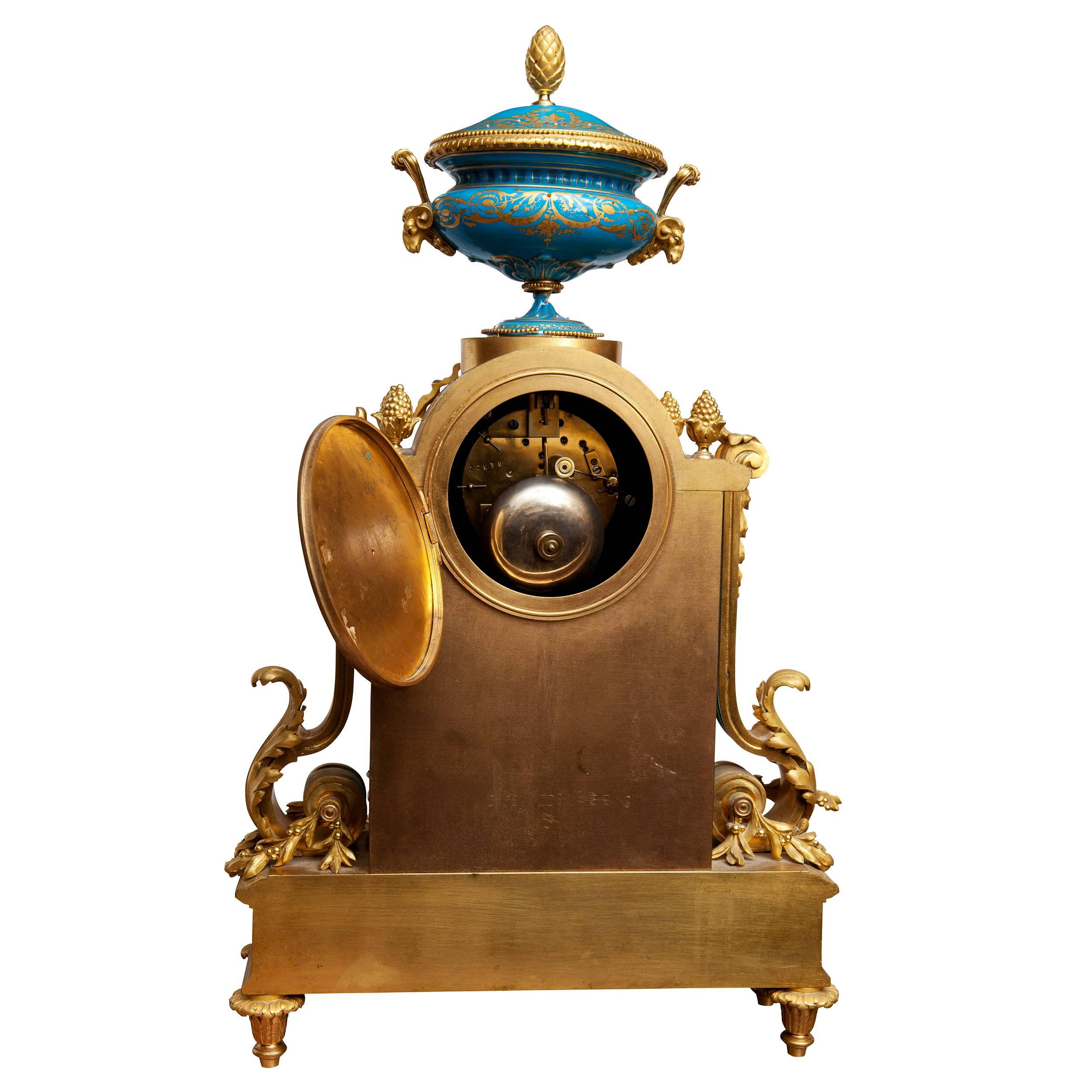 French Fine Sevres and Ormolu Mantel Clock For Sale