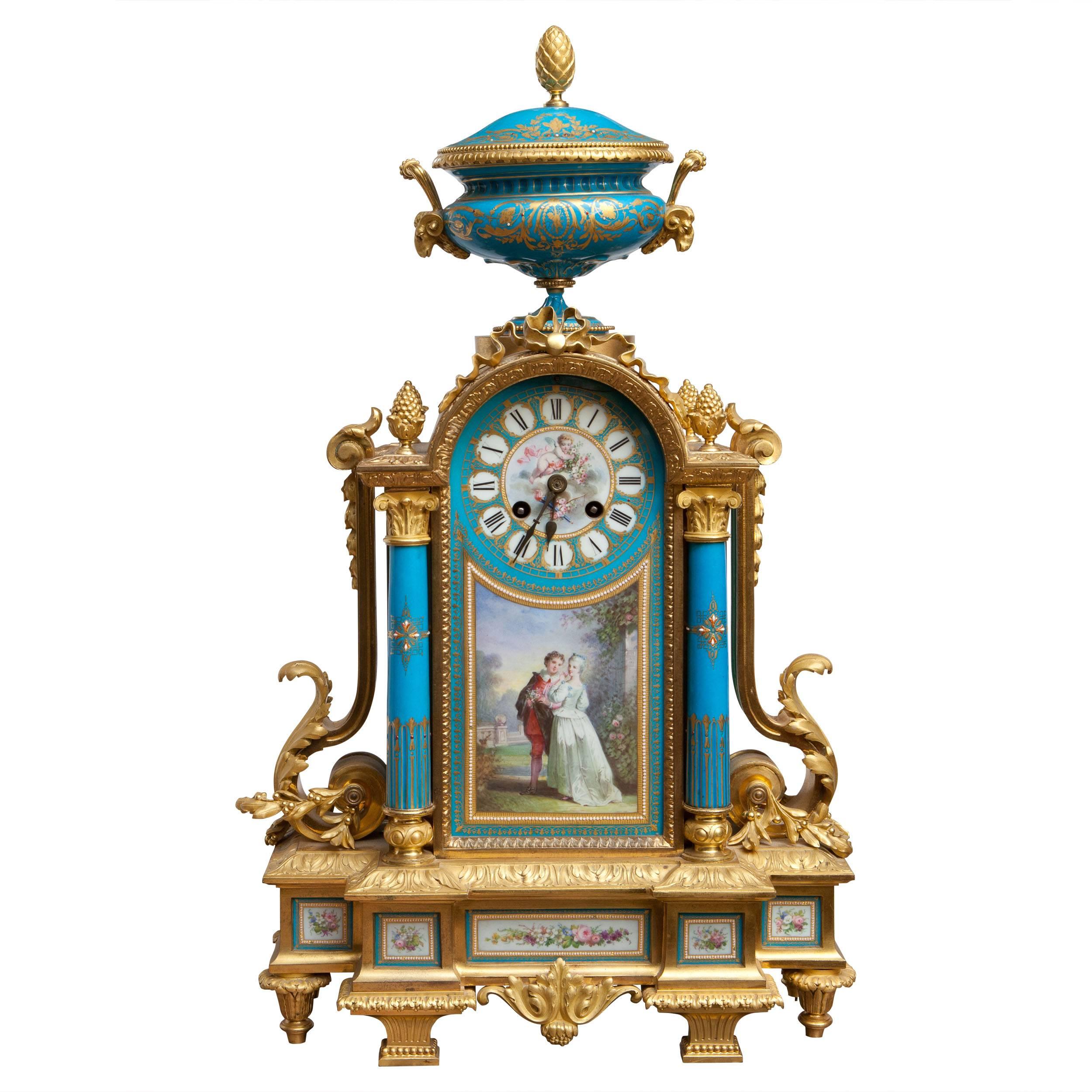 Fine Sevres and Ormolu Mantel Clock For Sale