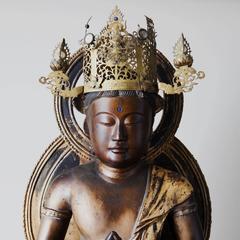 Fine Carved Wooden and Gilt Figure of a Japanese Buddha, Dainichi Nyorai