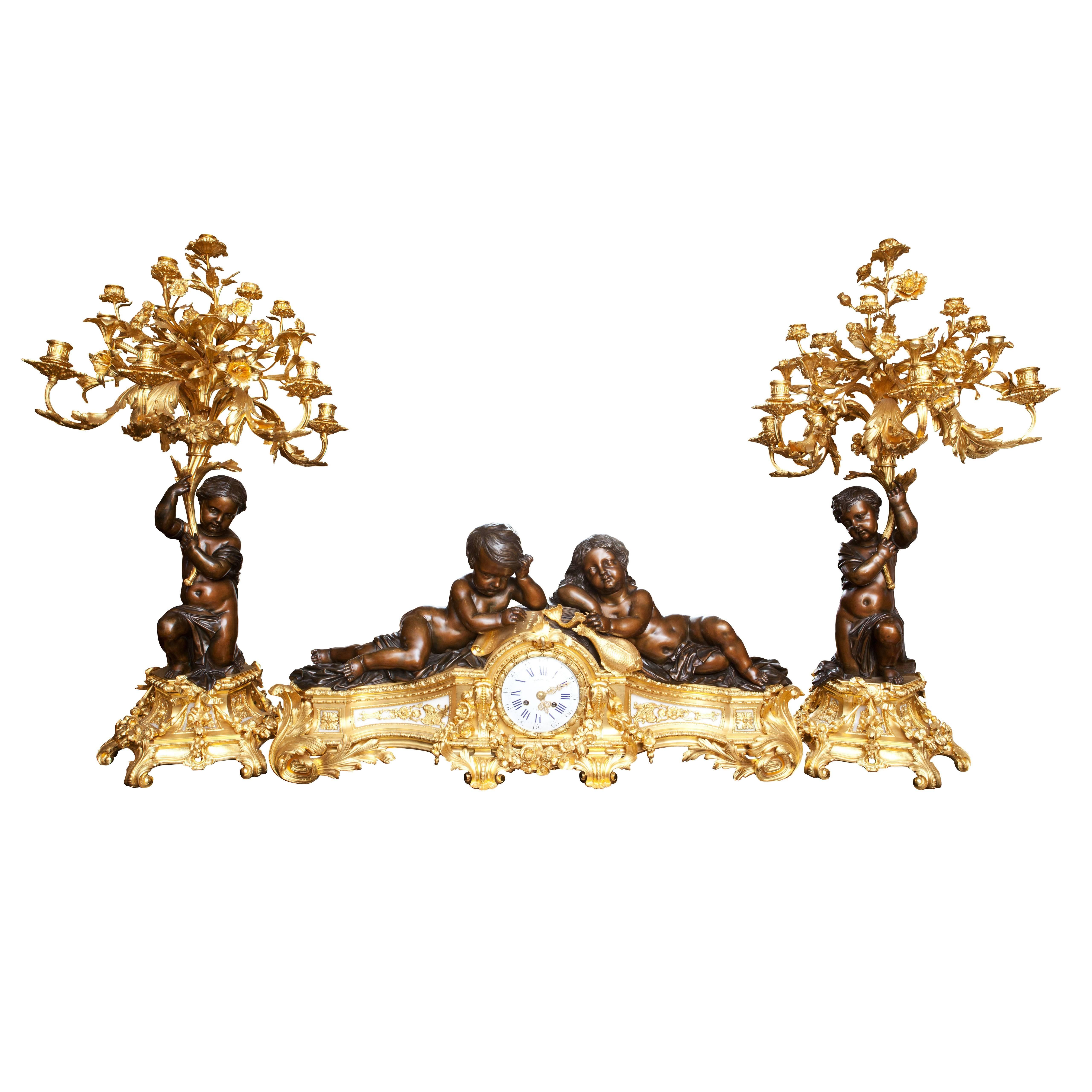 Important Clock Garniture by Raingo Frères