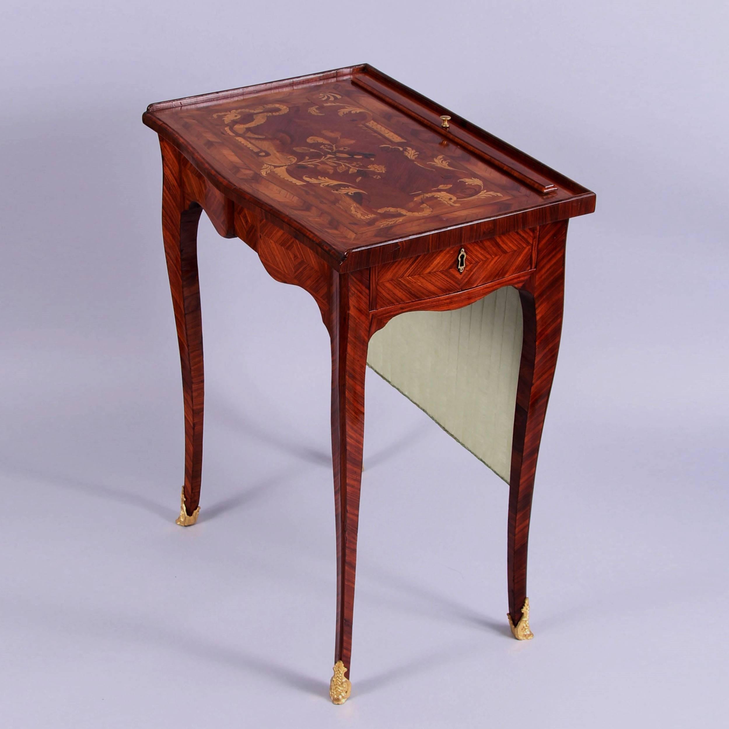 French Louis XV Writing Table Kingwood & Marquetry by Leonard Boudin