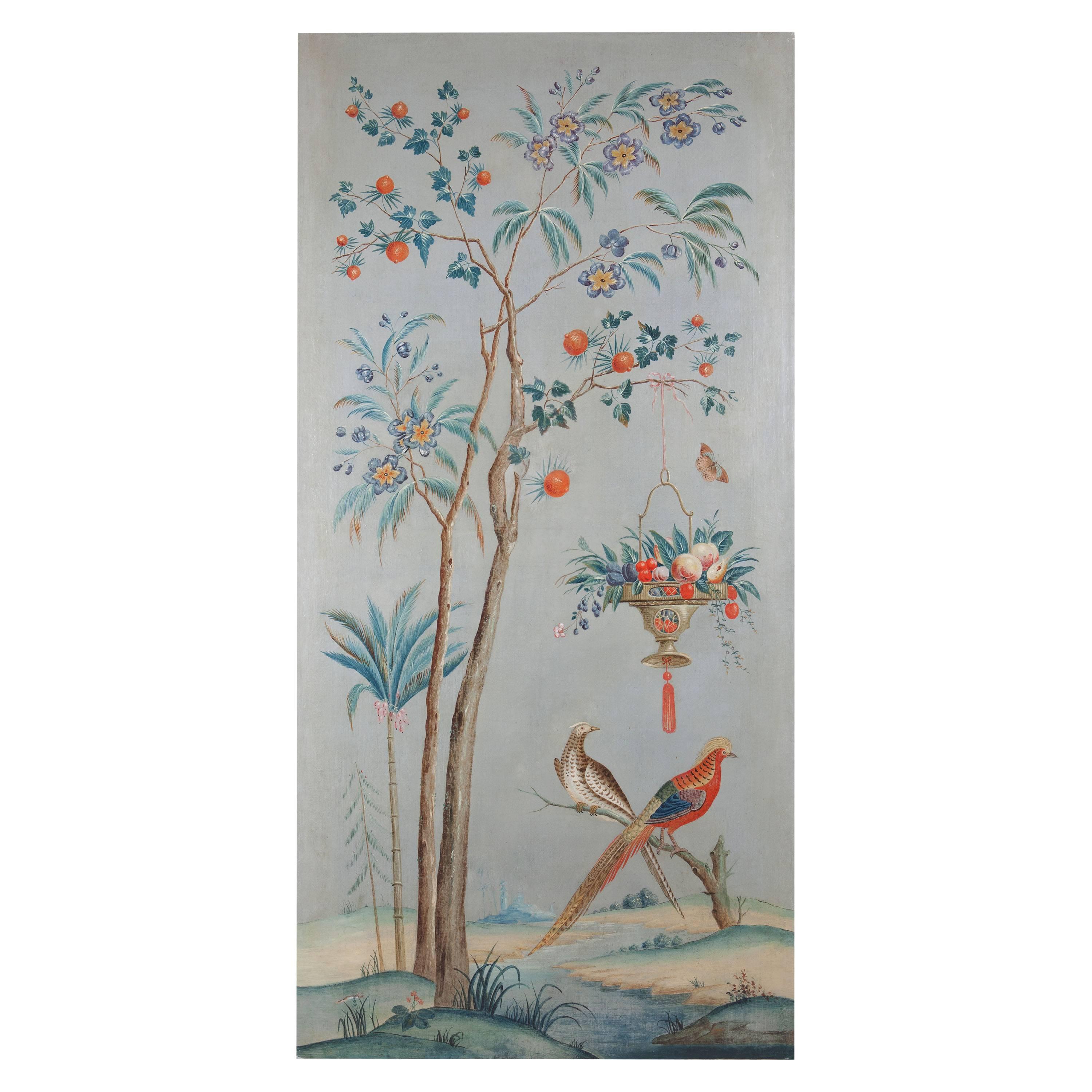 Four Large-Scale Decorative Chinoiserie Oil on Canvas Panels 1