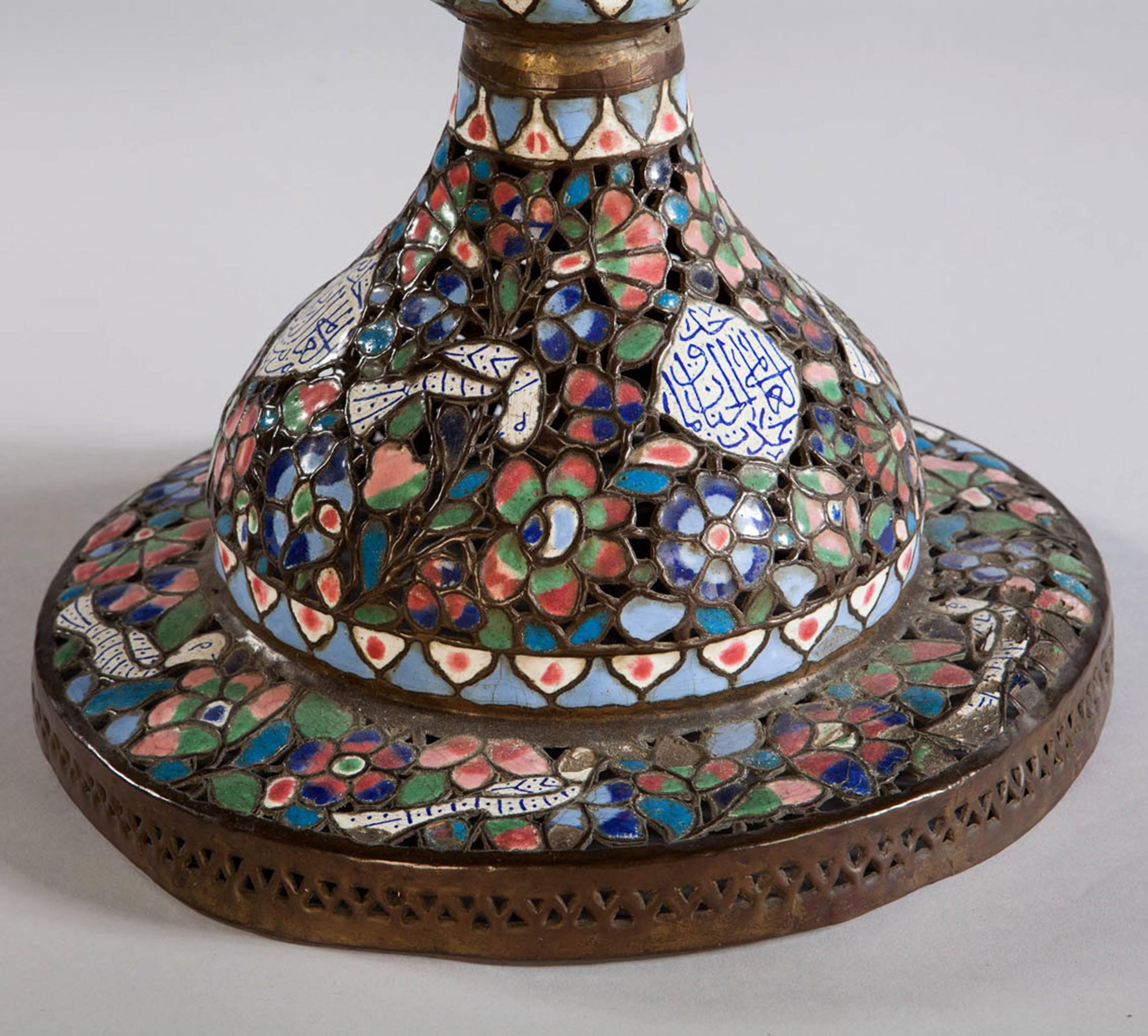 Turkish 19th Century Pair of Blue and White Moorish Enamel Table Lamps, circa 1900
