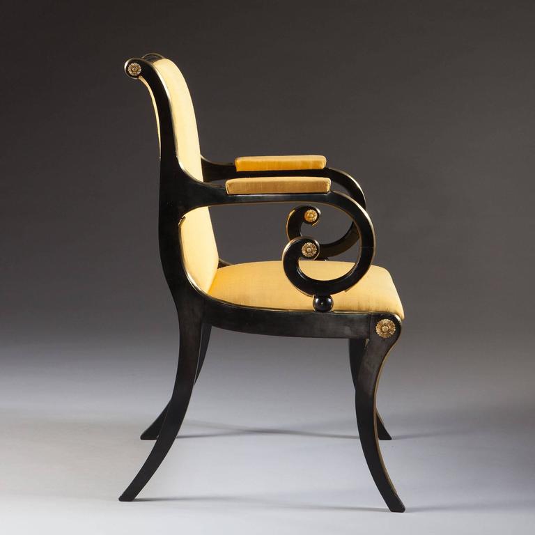 Antique Regency Ebonised and Brass Desk Chair For Sale at 1stDibs