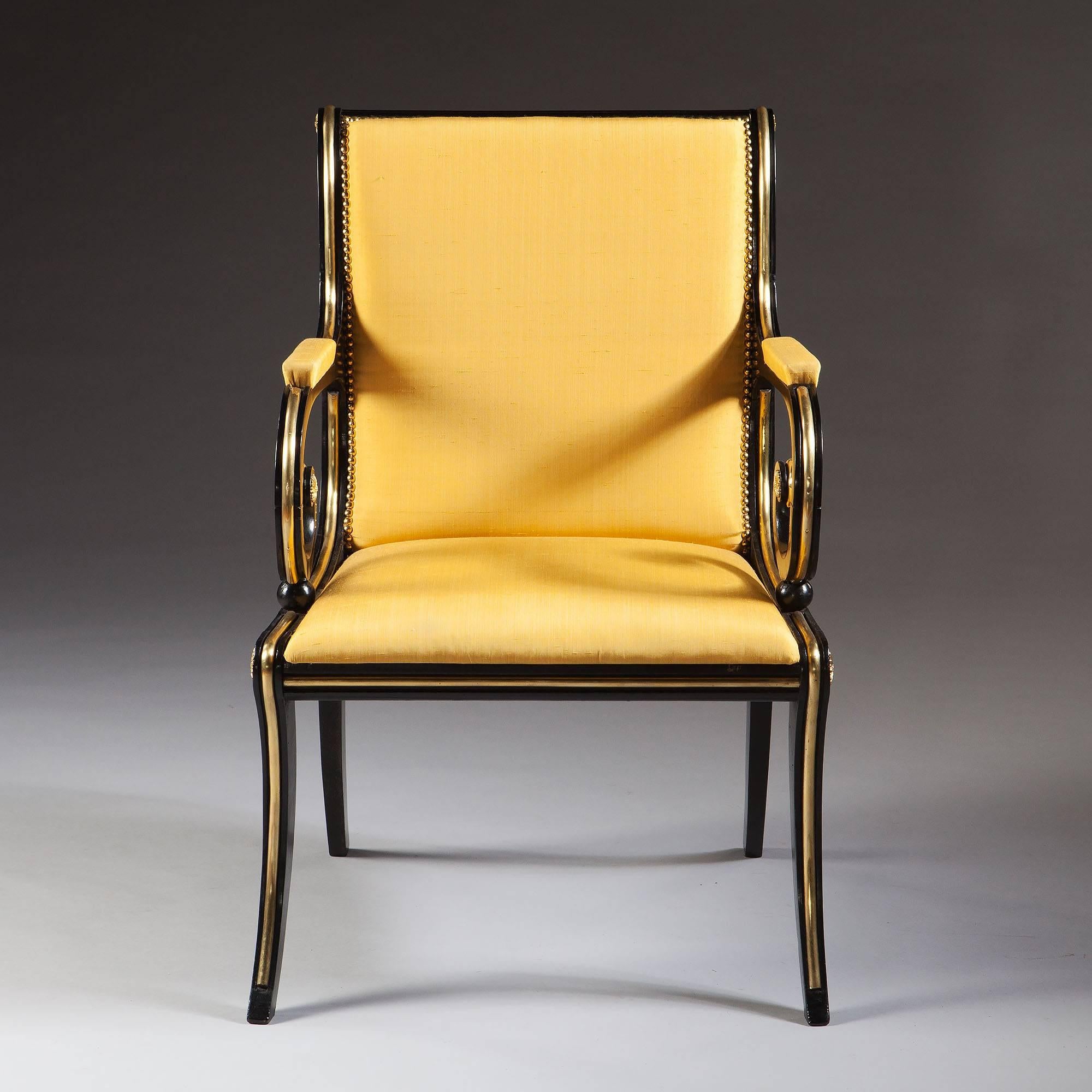 Antique Regency Ebonised and Brass Desk Chair For Sale at 1stDibs