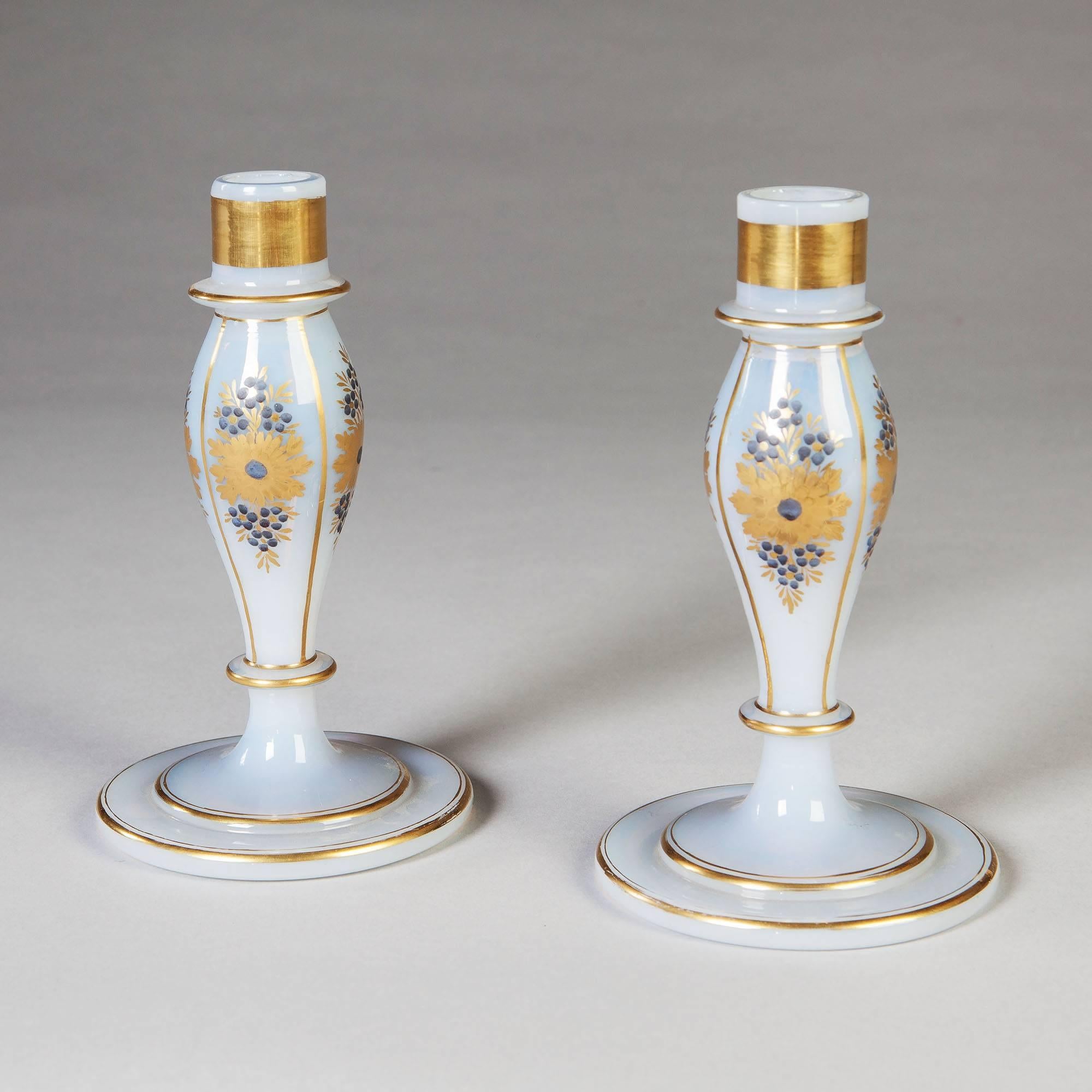 French Pair of Opaline Charles X Candlesticks