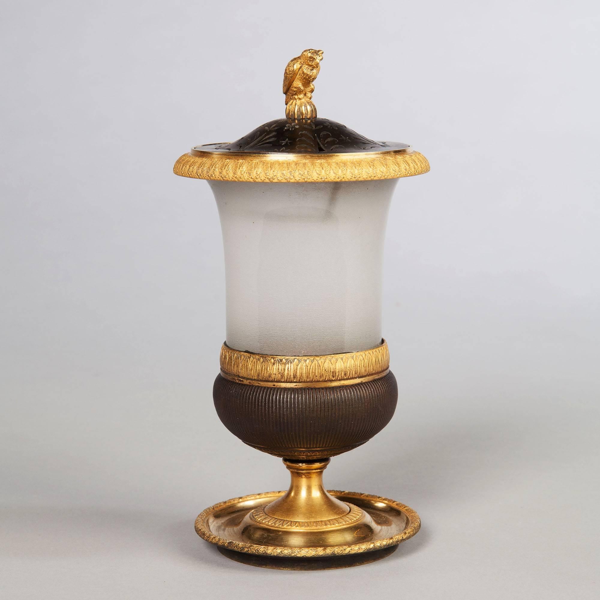 French Empire Opaline and Bronze Night Light In Excellent Condition In London, by appointment only