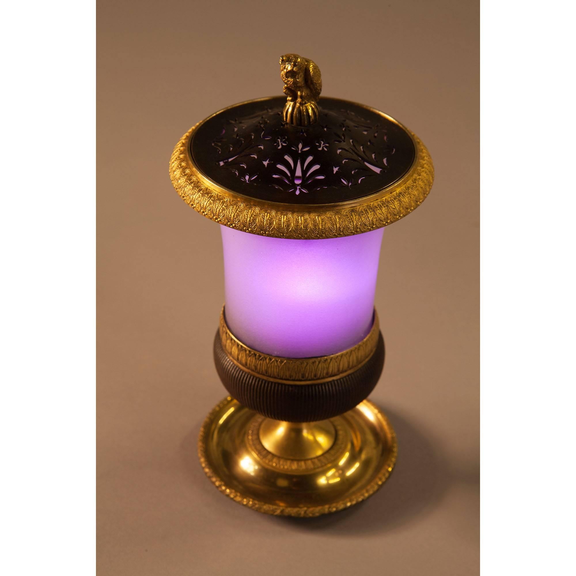 Early 19th Century French Empire Opaline and Bronze Night Light