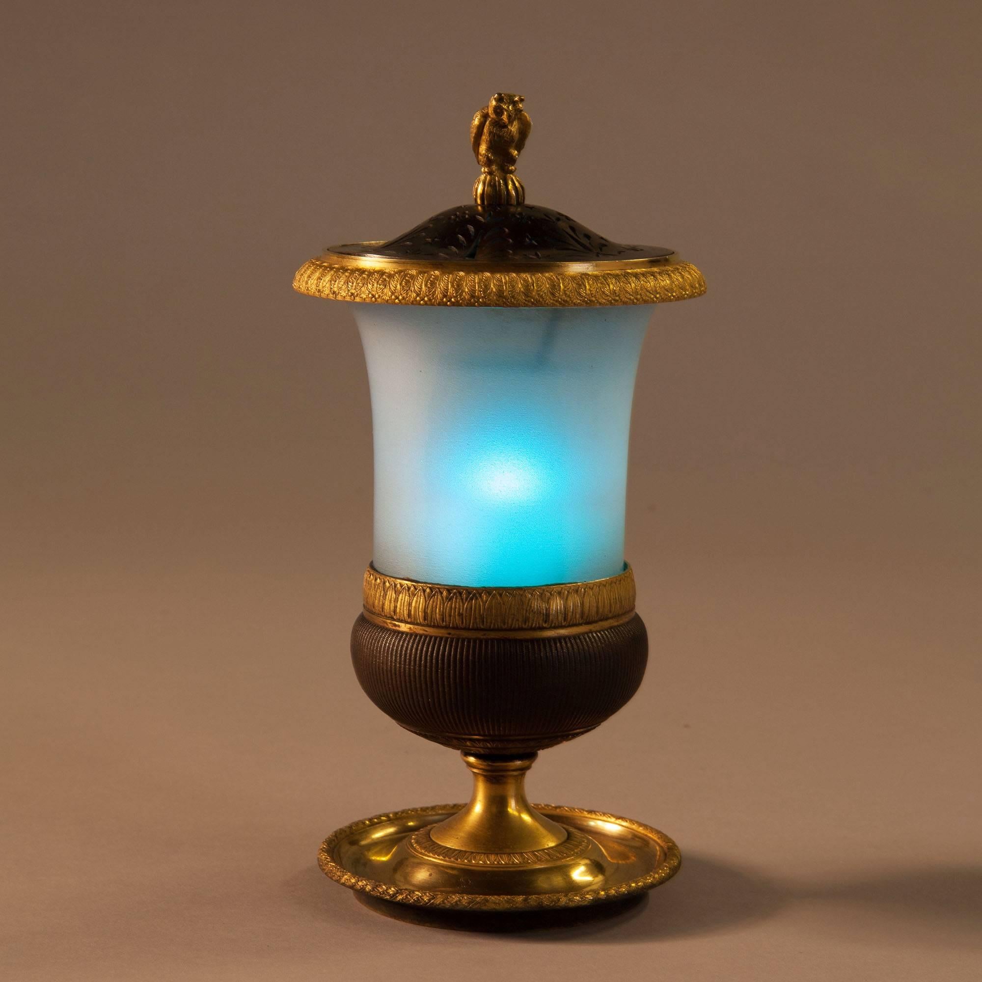Glass French Empire Opaline and Bronze Night Light