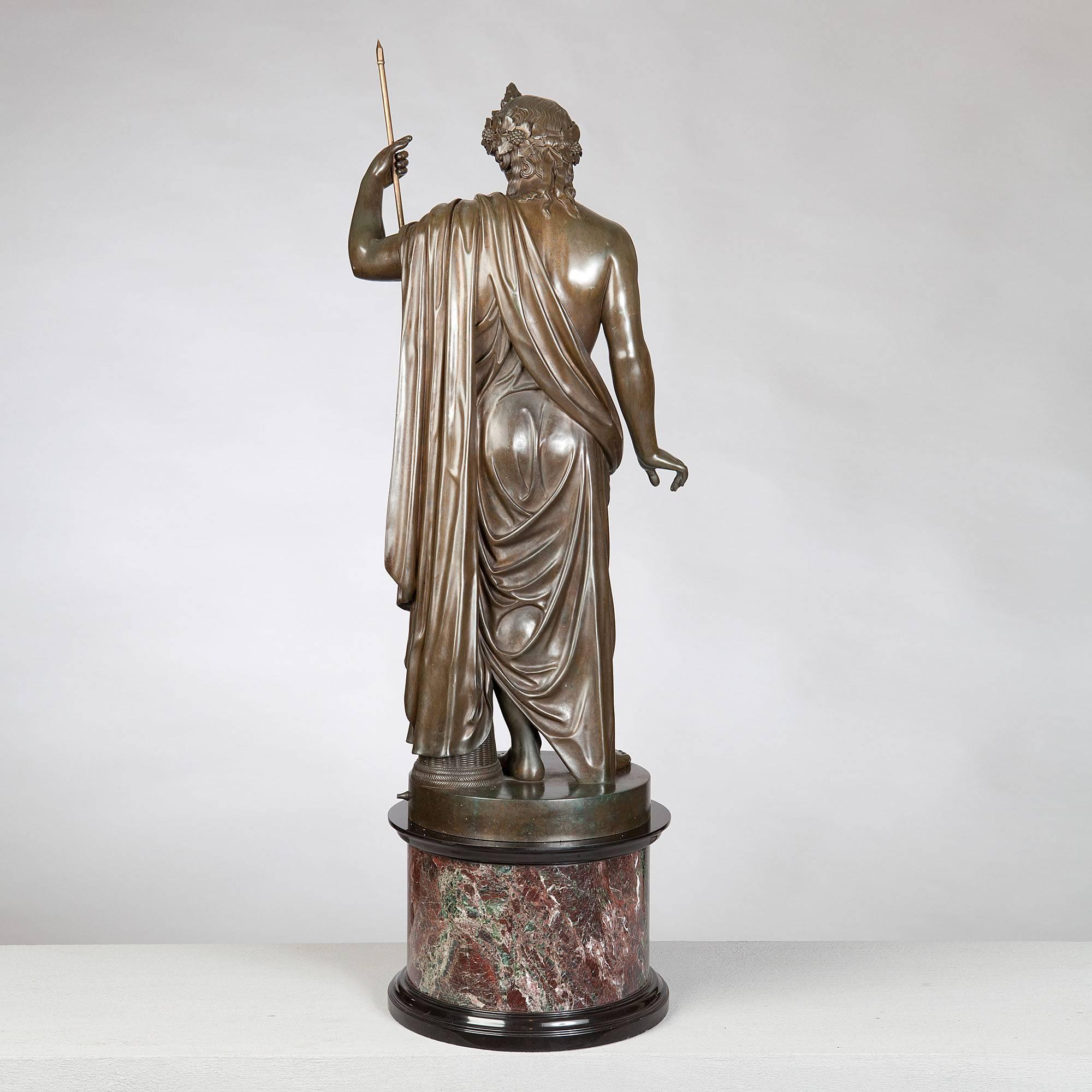 Classical Roman Bronze Statue of Antinous Holding a Sceptre by Boschetti, 19th Century