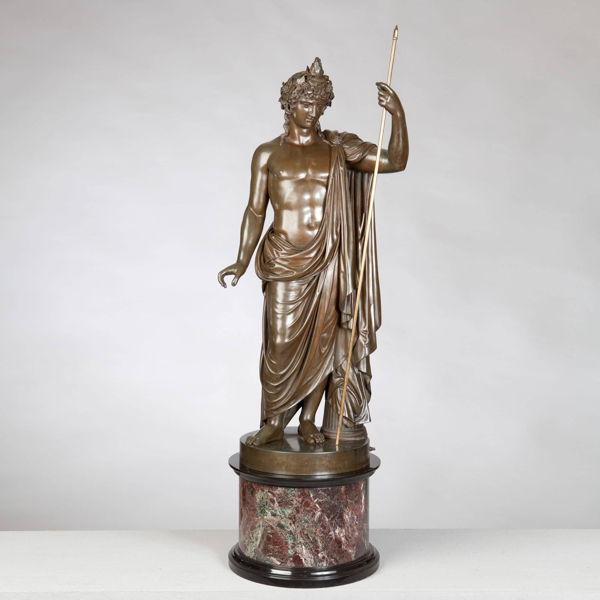 Bronze Statue of Antinous Holding a Sceptre by Boschetti, 19th Century In Excellent Condition In London, by appointment only
