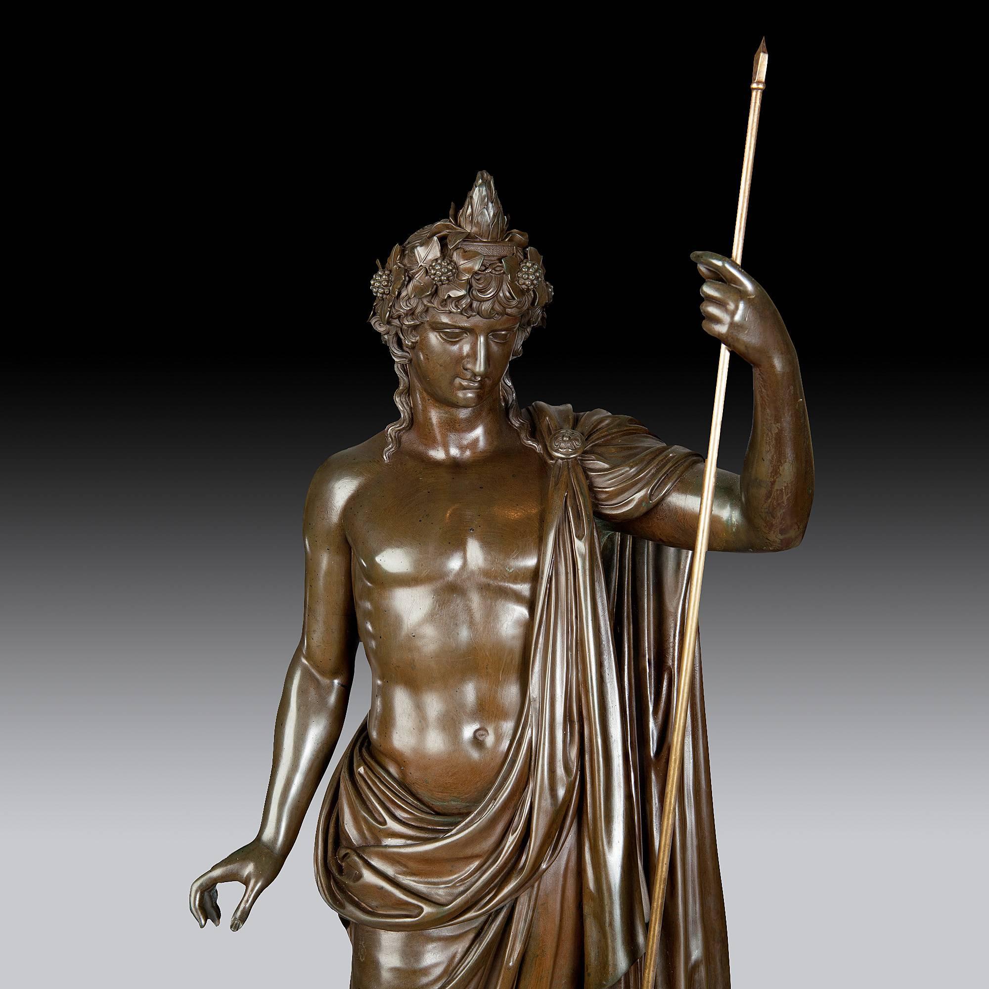 Bronze Statue of Antinous Holding a Sceptre by Boschetti, 19th Century 1