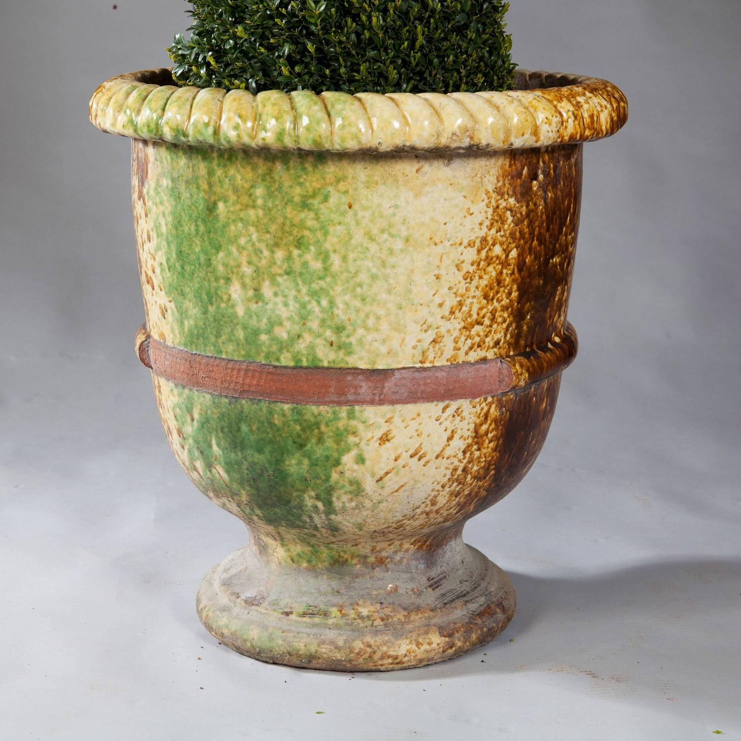 Pair of Italian Large Glazed Terracotta Garden Pots For