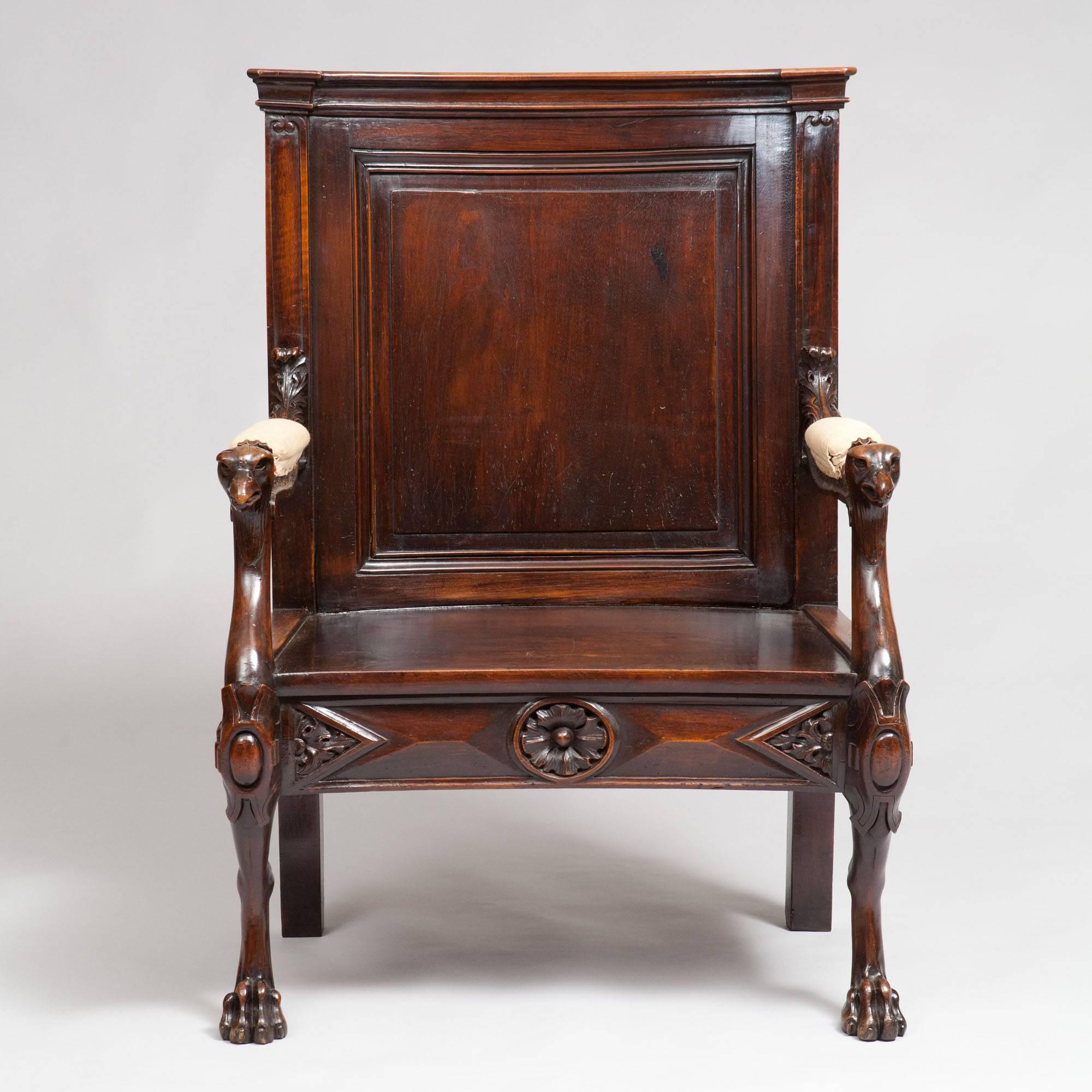 English 19th Century Walnut Throne Chair For Sale