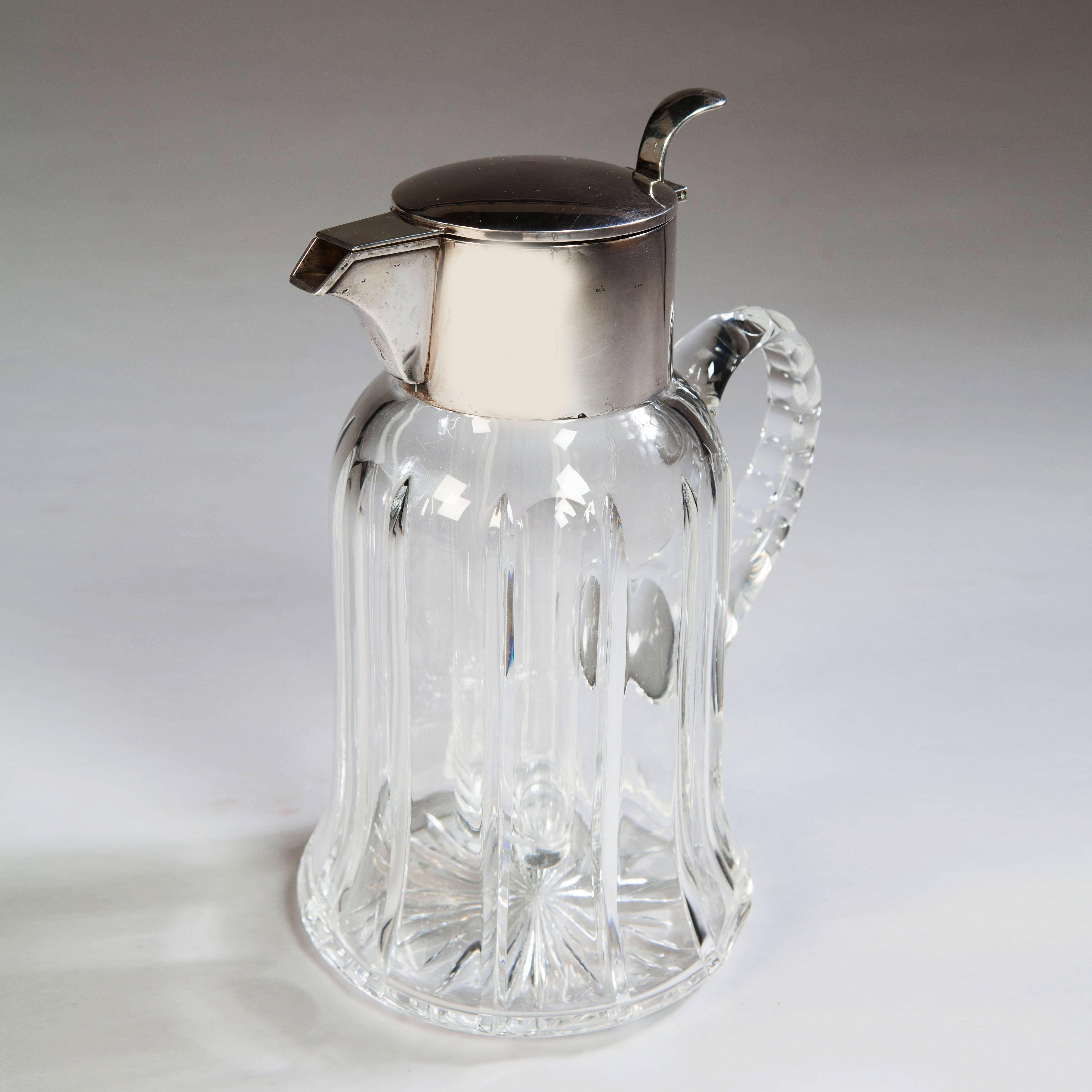 British Solid Silver and Cut Glass Crystal Lemonade Jug by Asprey 