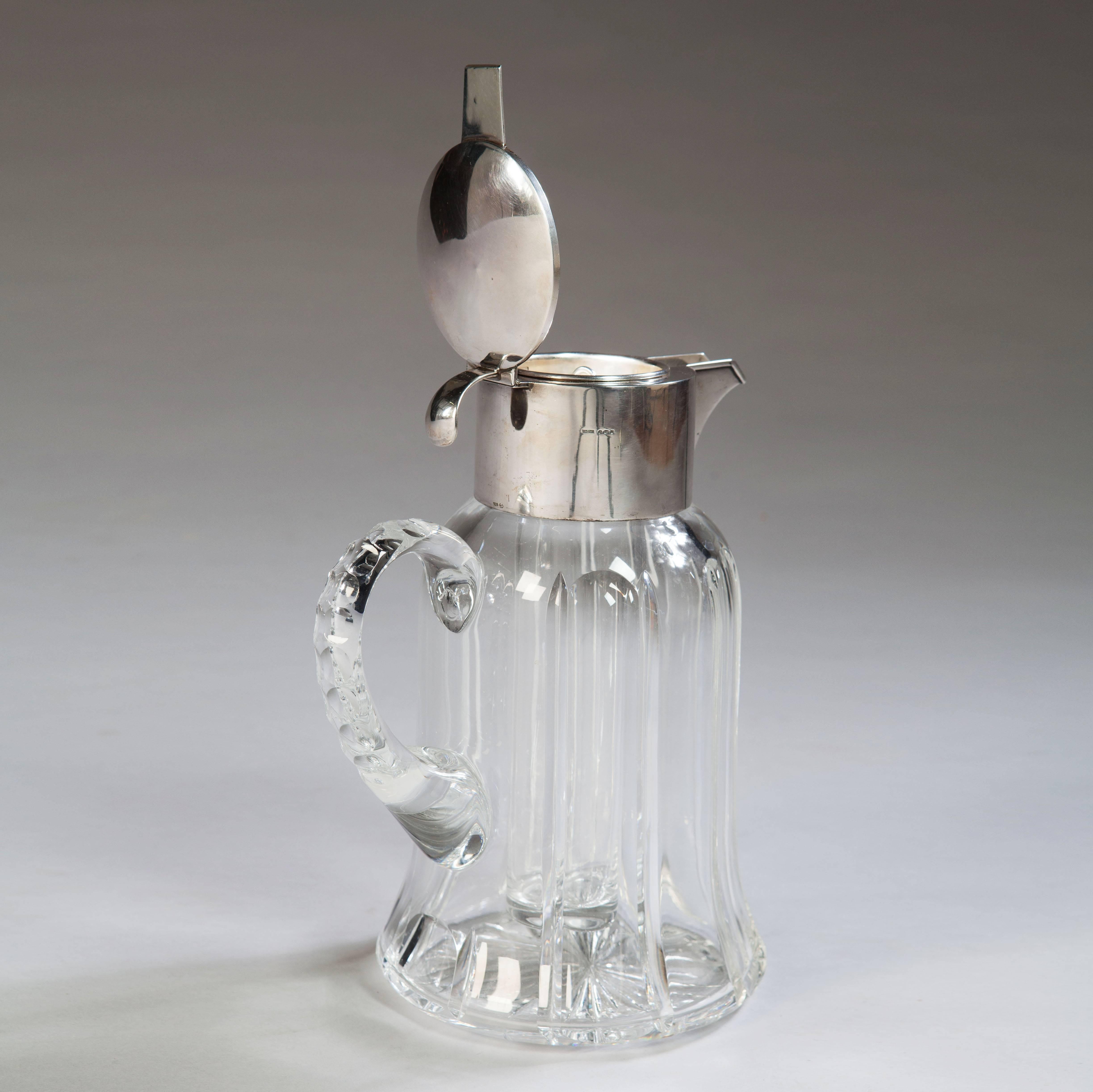 Art Deco Solid Silver and Cut Glass Crystal Lemonade Jug by Asprey 
