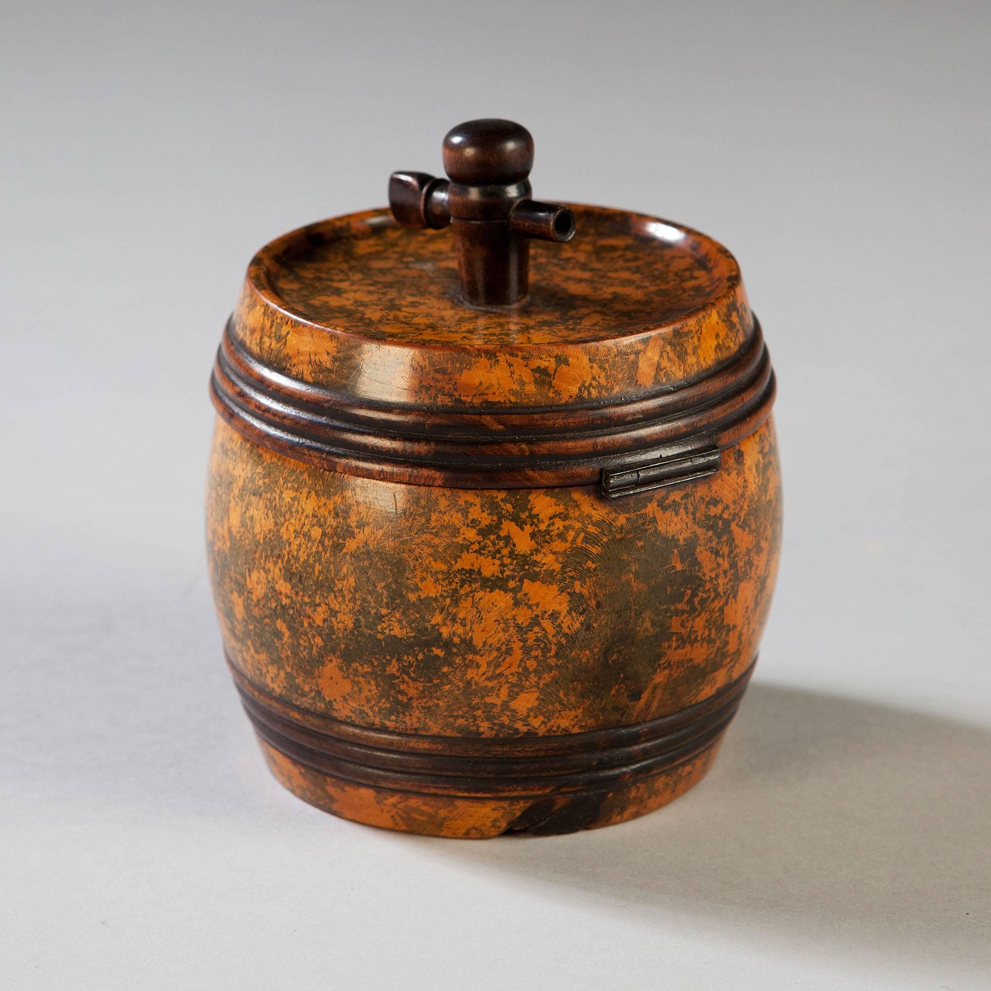 English 19th Century Fruitwood Barrel Tea Caddy
