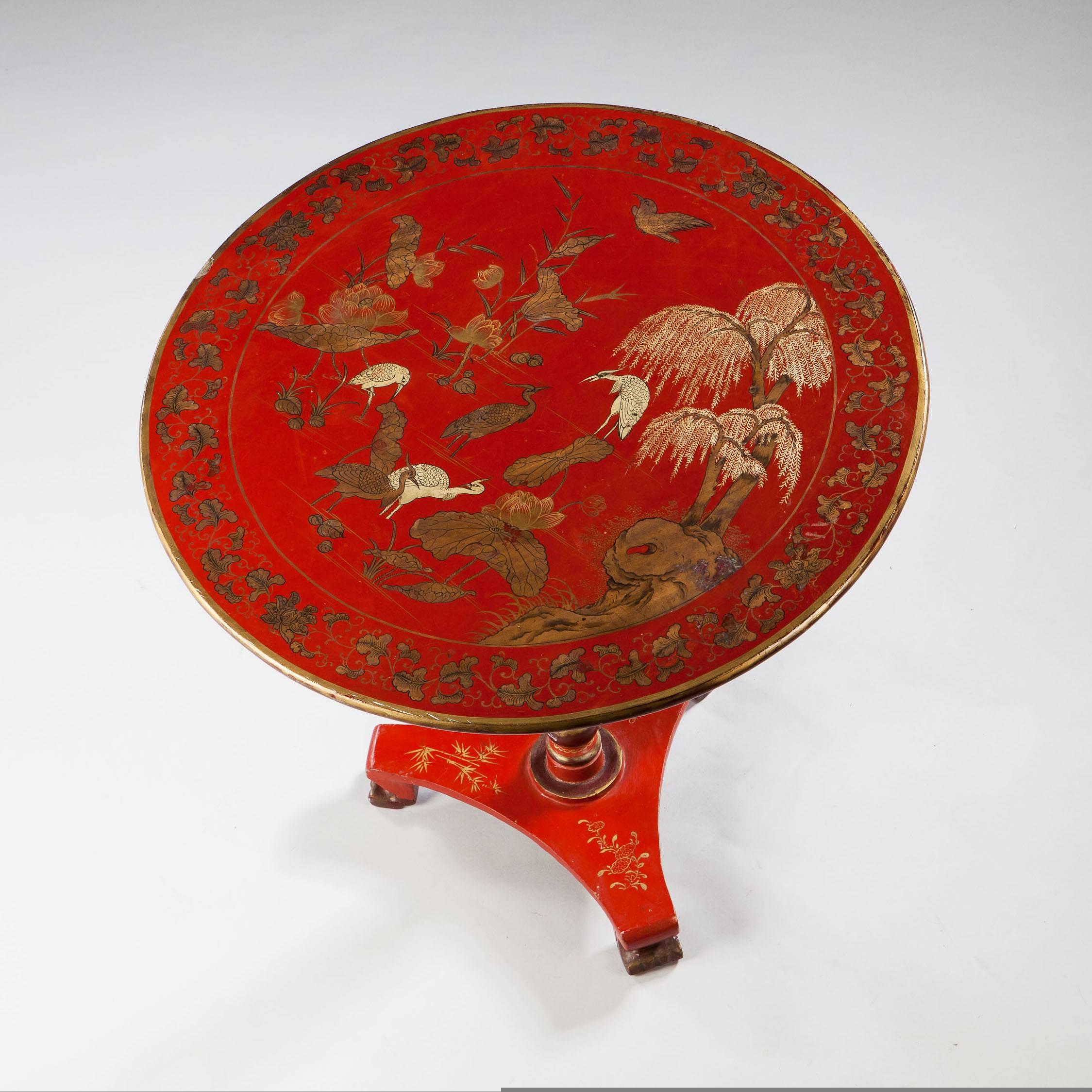 Qing Chinese Export Red Lacquer Tilt-Top Table