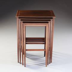 Nest of Four Antique Mahogany and Brass Inlaid Tables