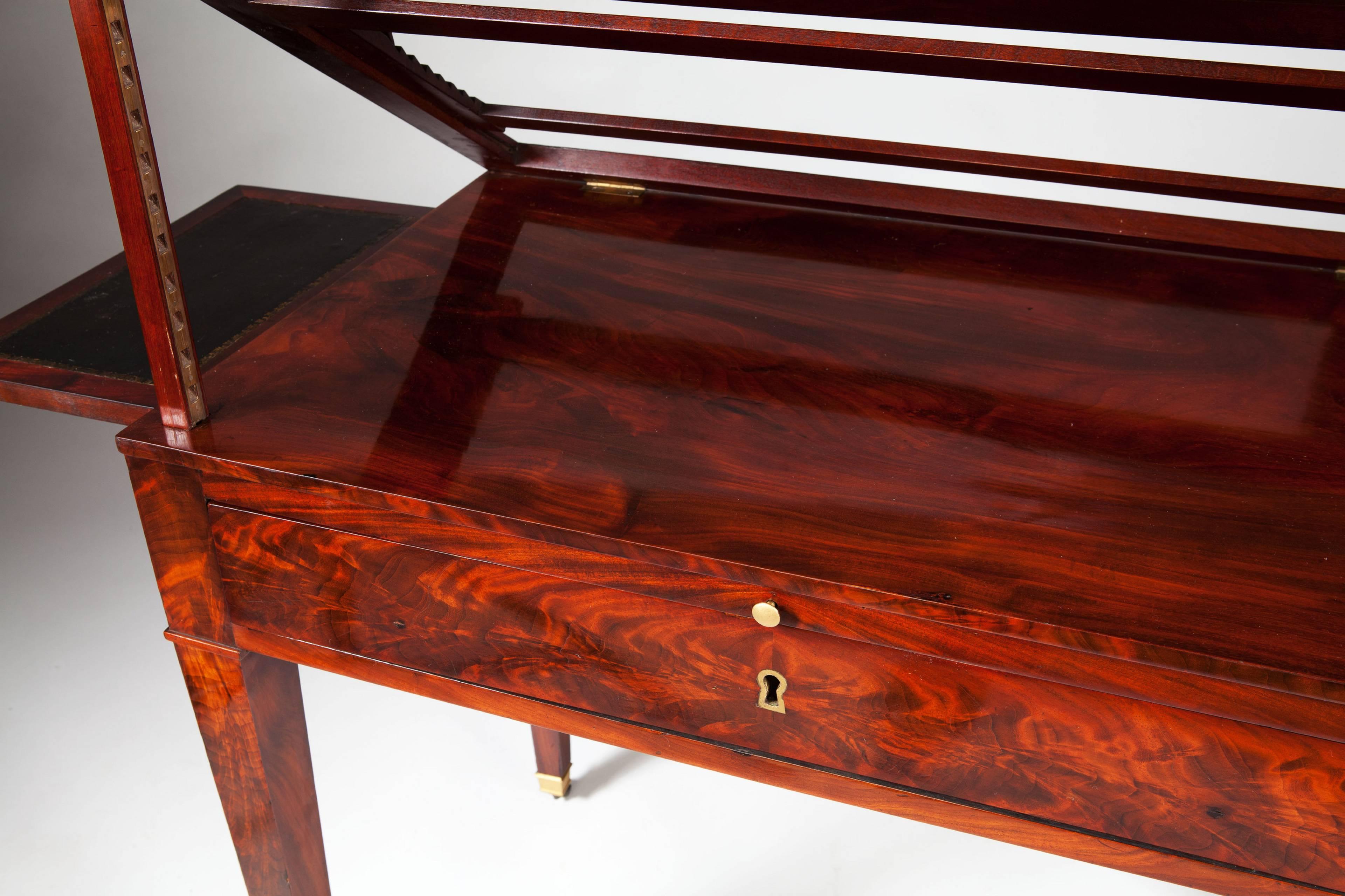 Directoire Flame Mahogany Architects Table a La Tronchin In Excellent Condition In London, by appointment only