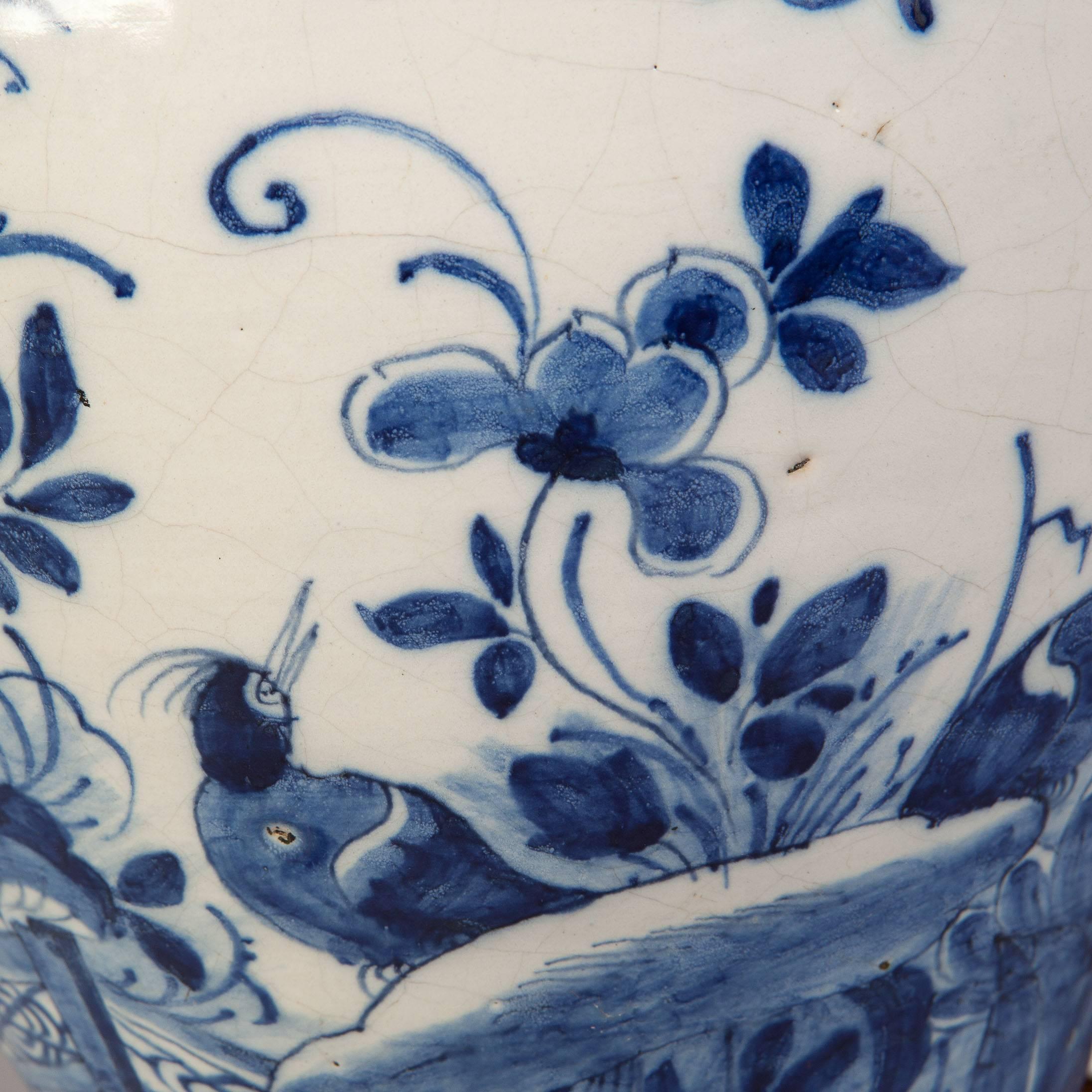 Netherlands, 1750.

A very decorative mid-18th century delft pottery vase, decorated with birds and foliage in cobalt blue on a white ground. Now mounted as a lamp. 

Height 13 inches to the top of the vase.
Diameter of vase 8 1/2