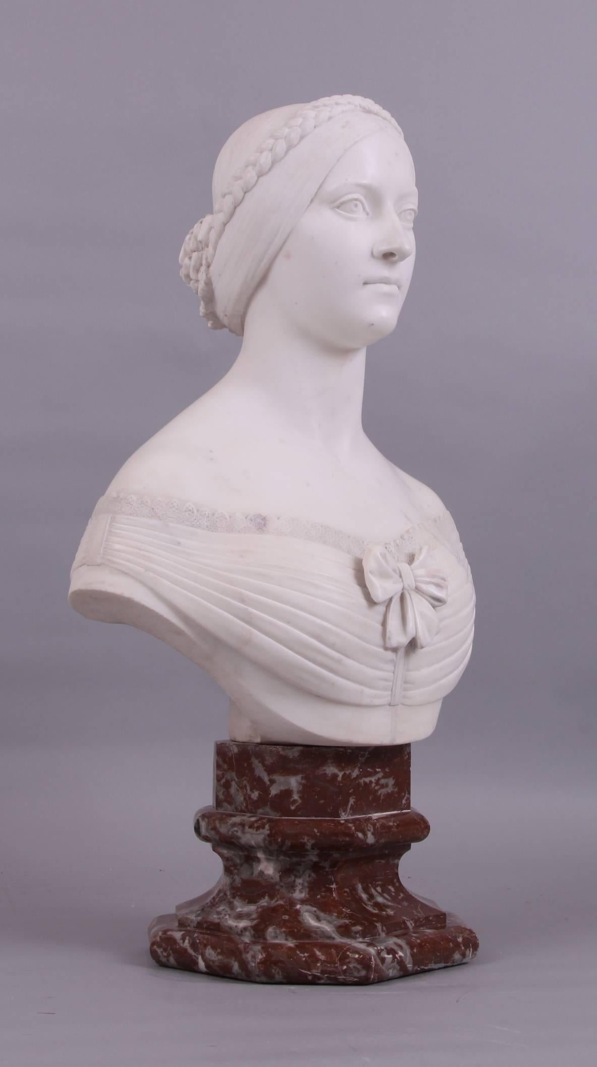 Large 19th Century Carved White Marble Classical Bust 1