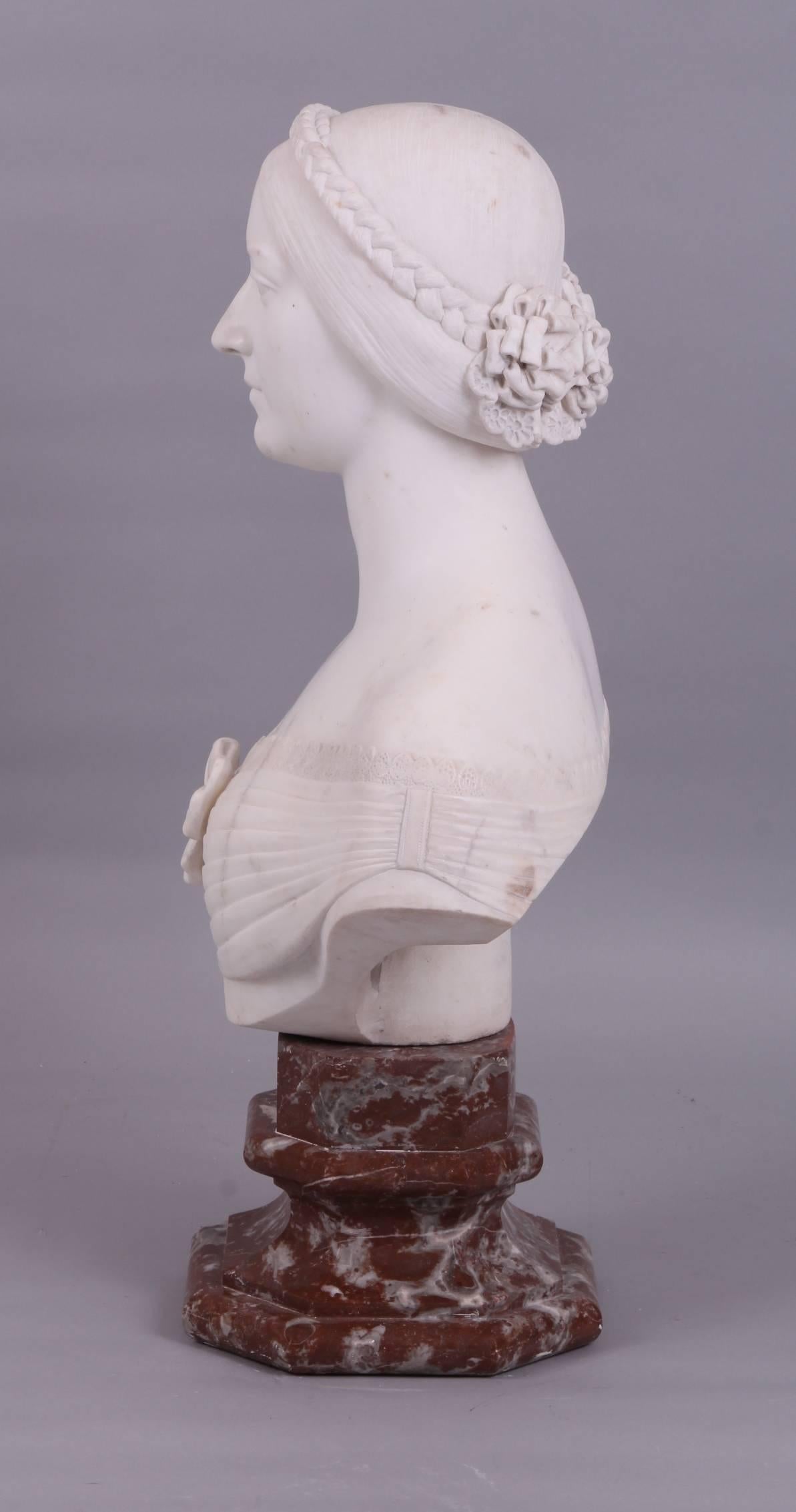 Large 19th Century Carved White Marble Classical Bust 2
