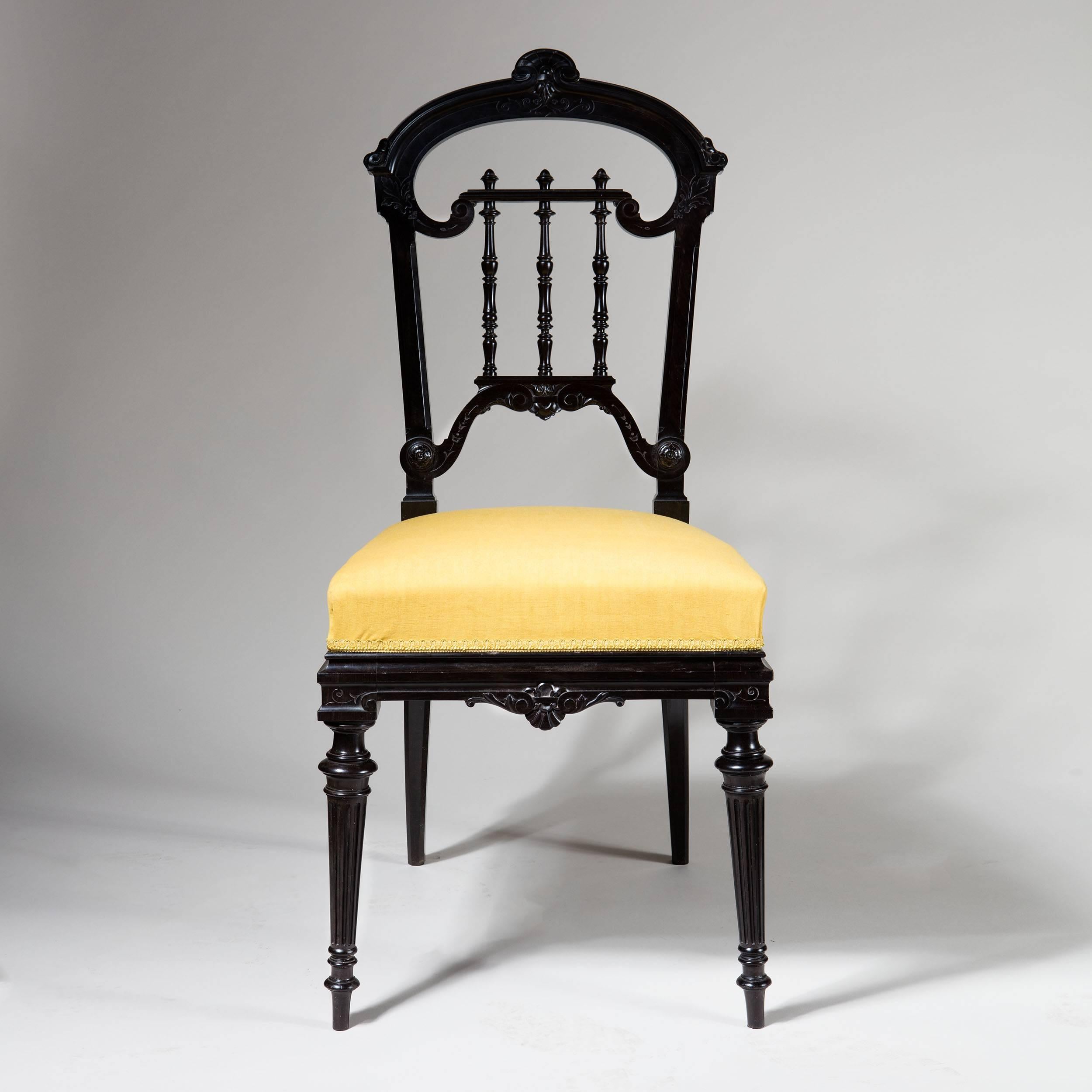 Scottish Pair of Solid Ebony Side Chairs