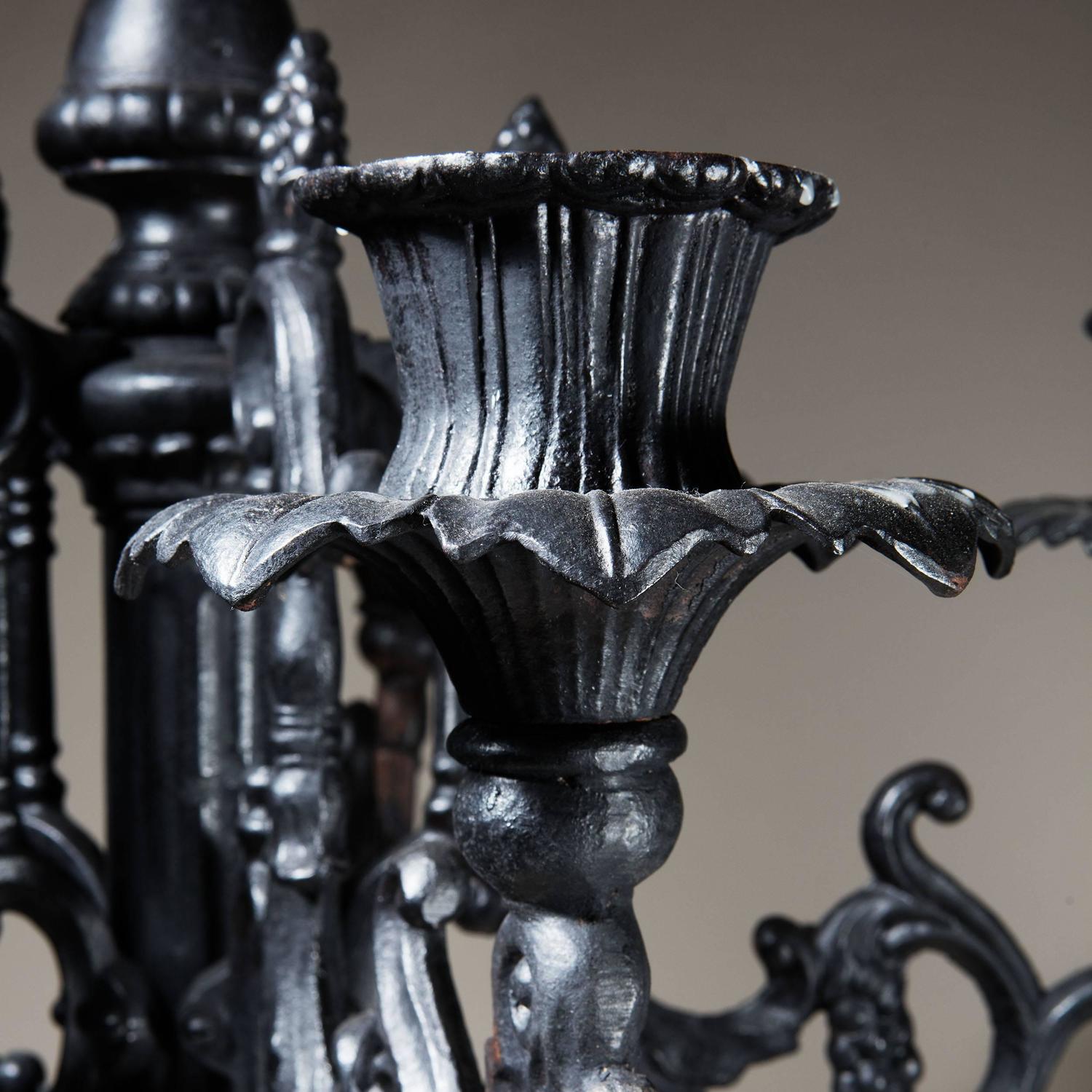 North European Floor Standing Black Cast Iron Candelabrum For Sale at