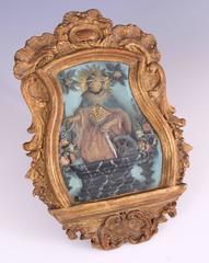18th Century Icon, Wax Portrait Giltwood Frame