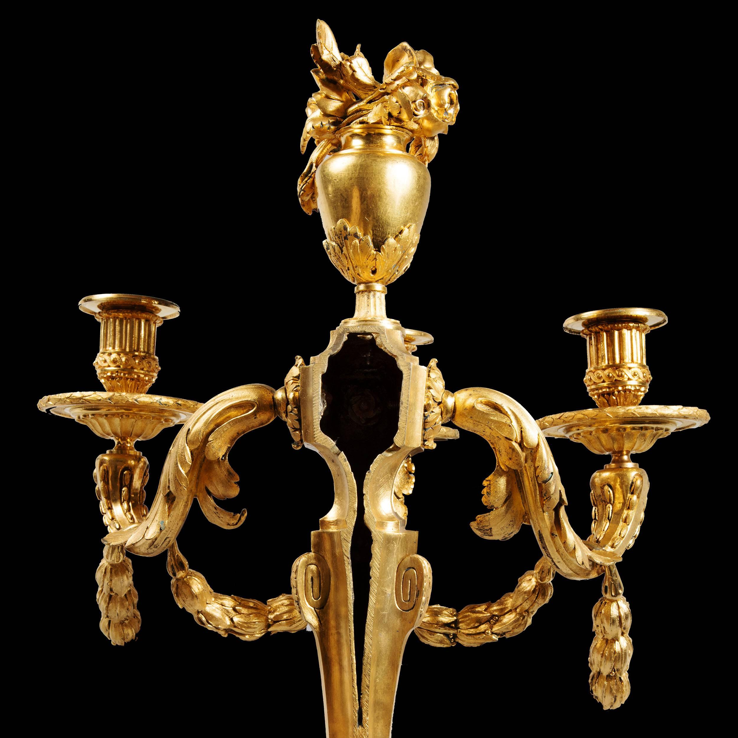18th Century Monumental Pair of Louis XVI Gilt Bronze Wall Sconces Jean-Charles Delafosse For Sale