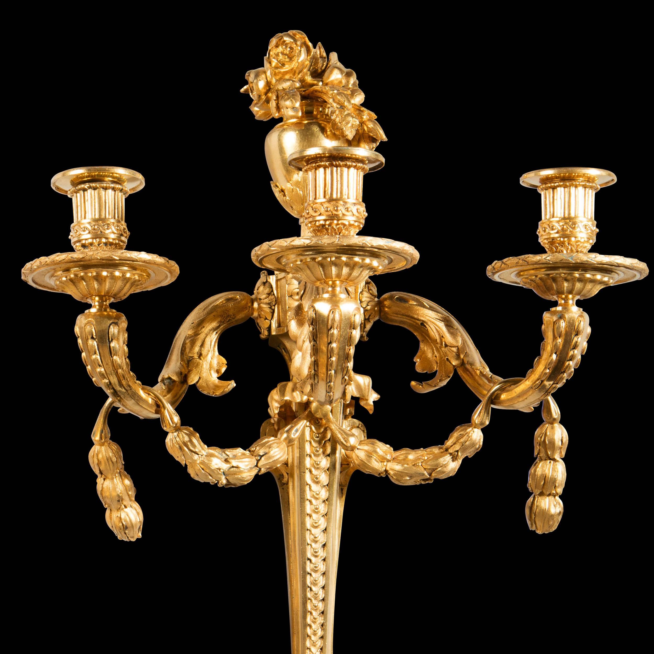 Monumental Pair of Louis XVI Gilt Bronze Wall Sconces Jean-Charles Delafosse For Sale 1