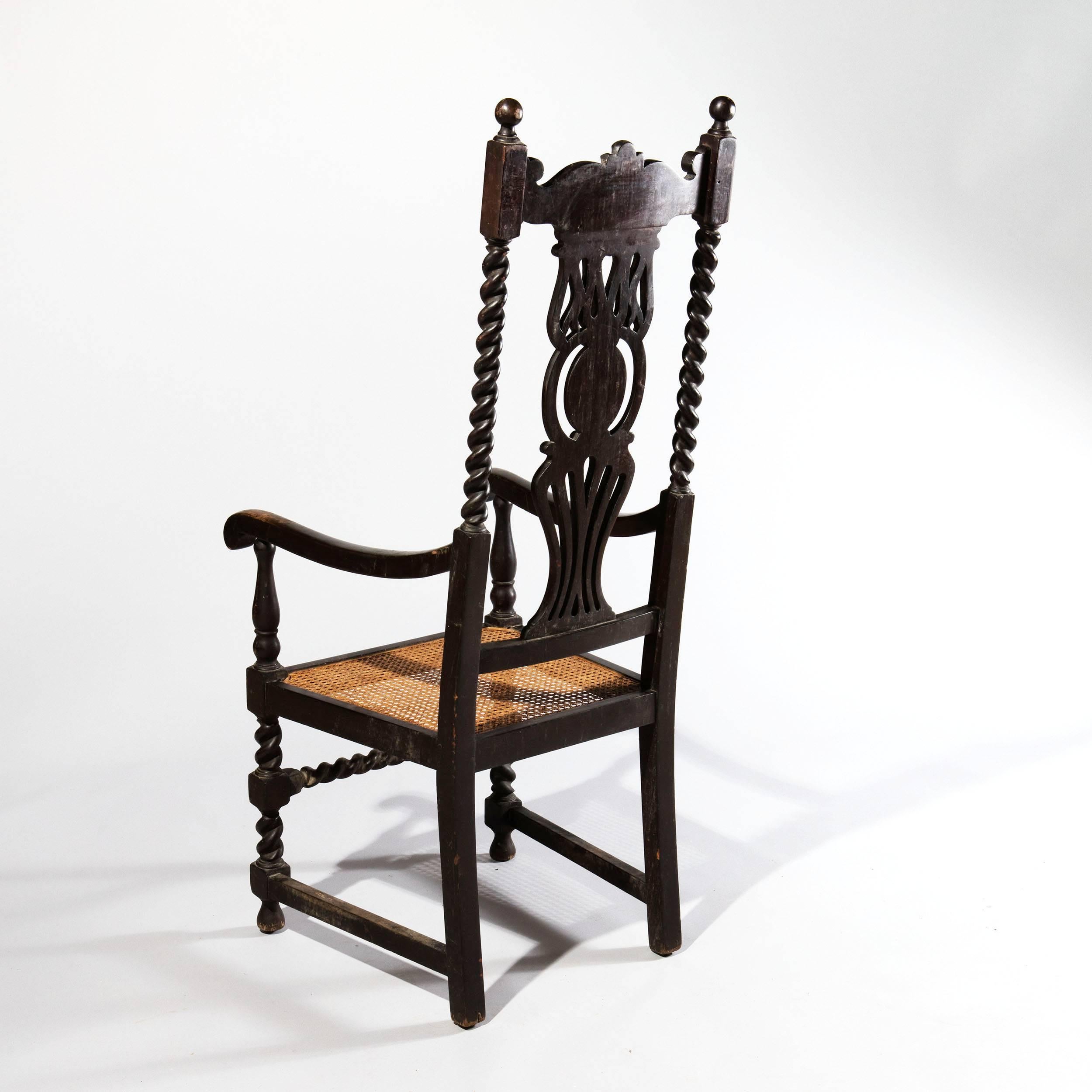 19th Century Ebonised Anglo Indian High Back Chair In Excellent Condition For Sale In London, by appointment only