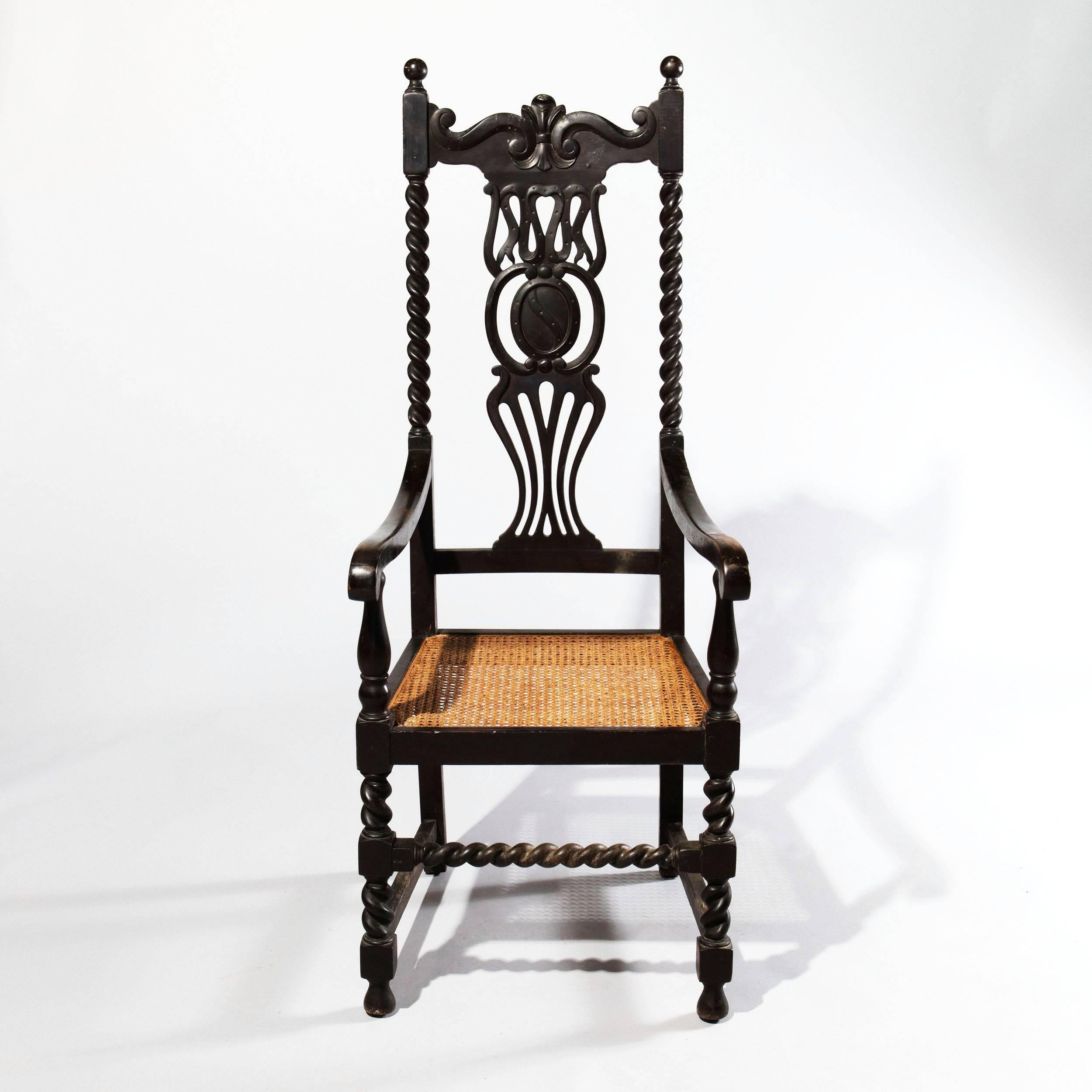 Anglo-Indian 19th Century Ebonised Anglo Indian High Back Chair For Sale
