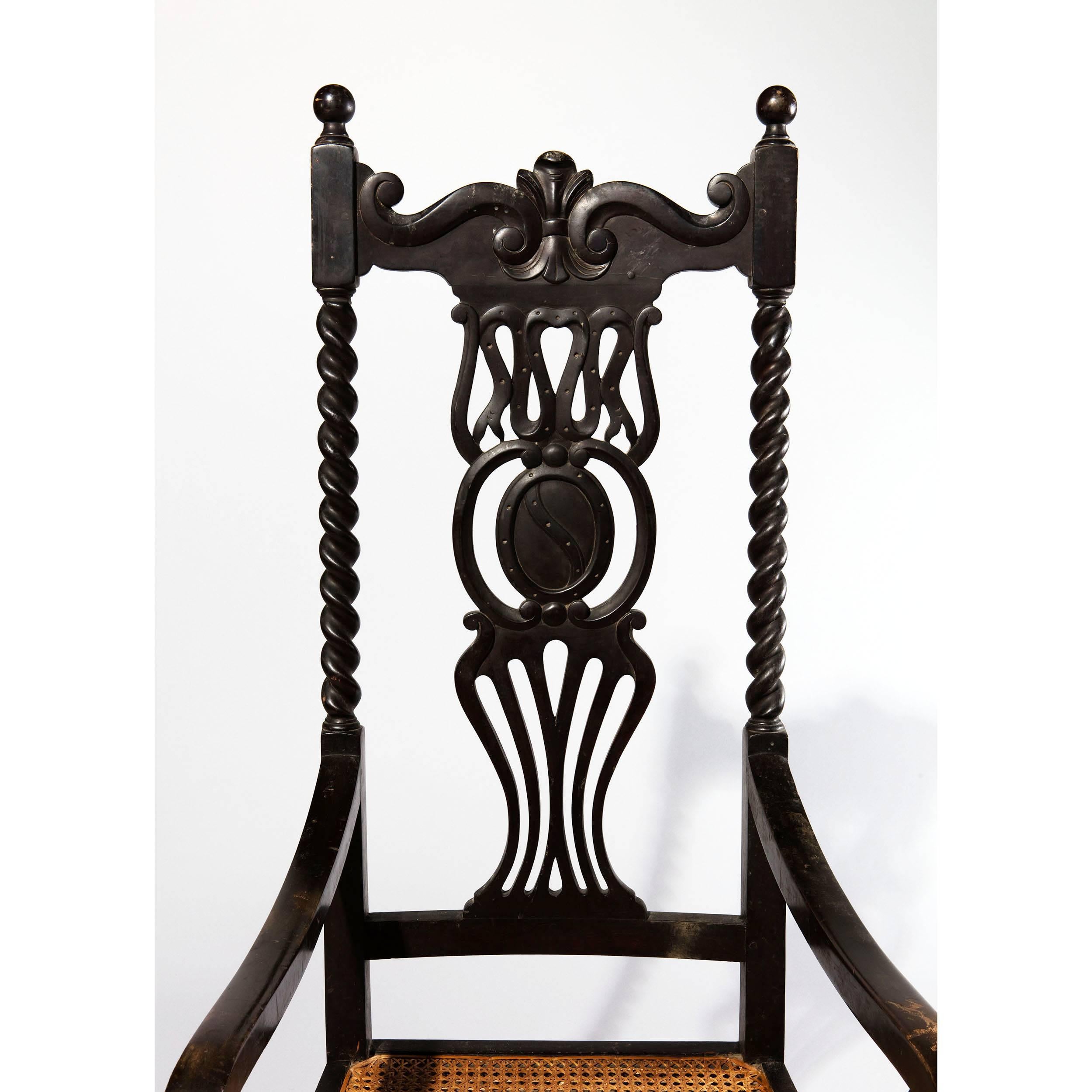 19th Century Ebonised Anglo Indian High Back Chair For Sale 1