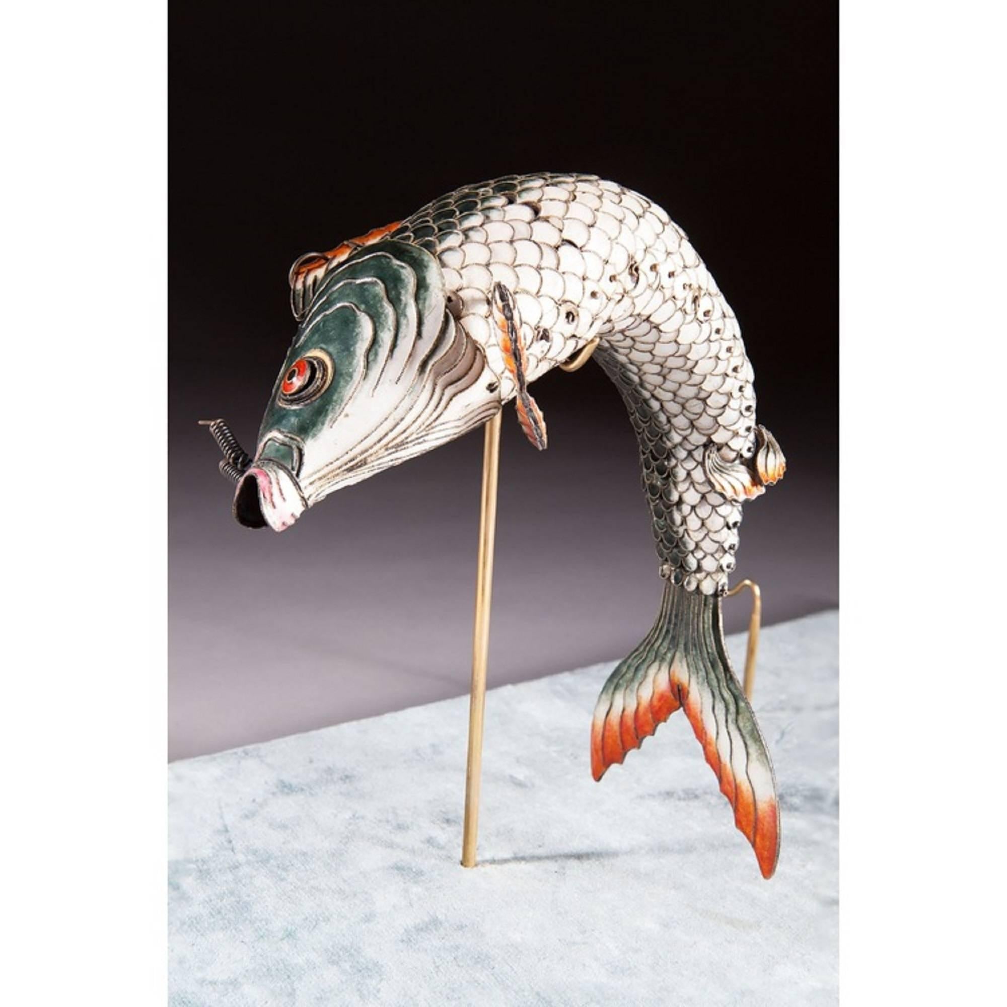 19th Century Unusual Group of Chinese Export Enamel Articulated Carp