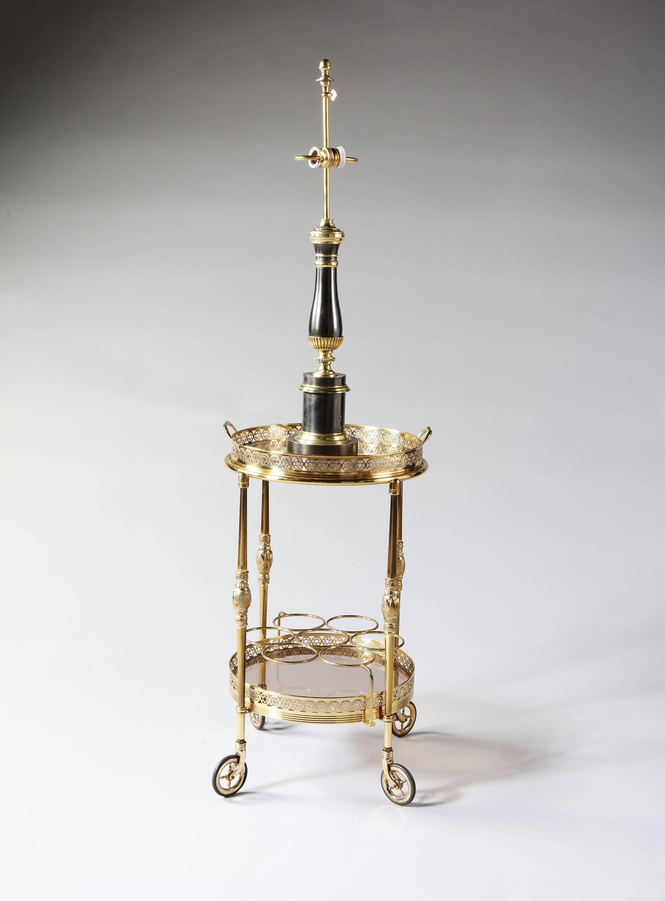 Mid-Century Modern Maison Bagues French Brass and Gilt Bar Cart, Drinks Trolley, Cocktail Table