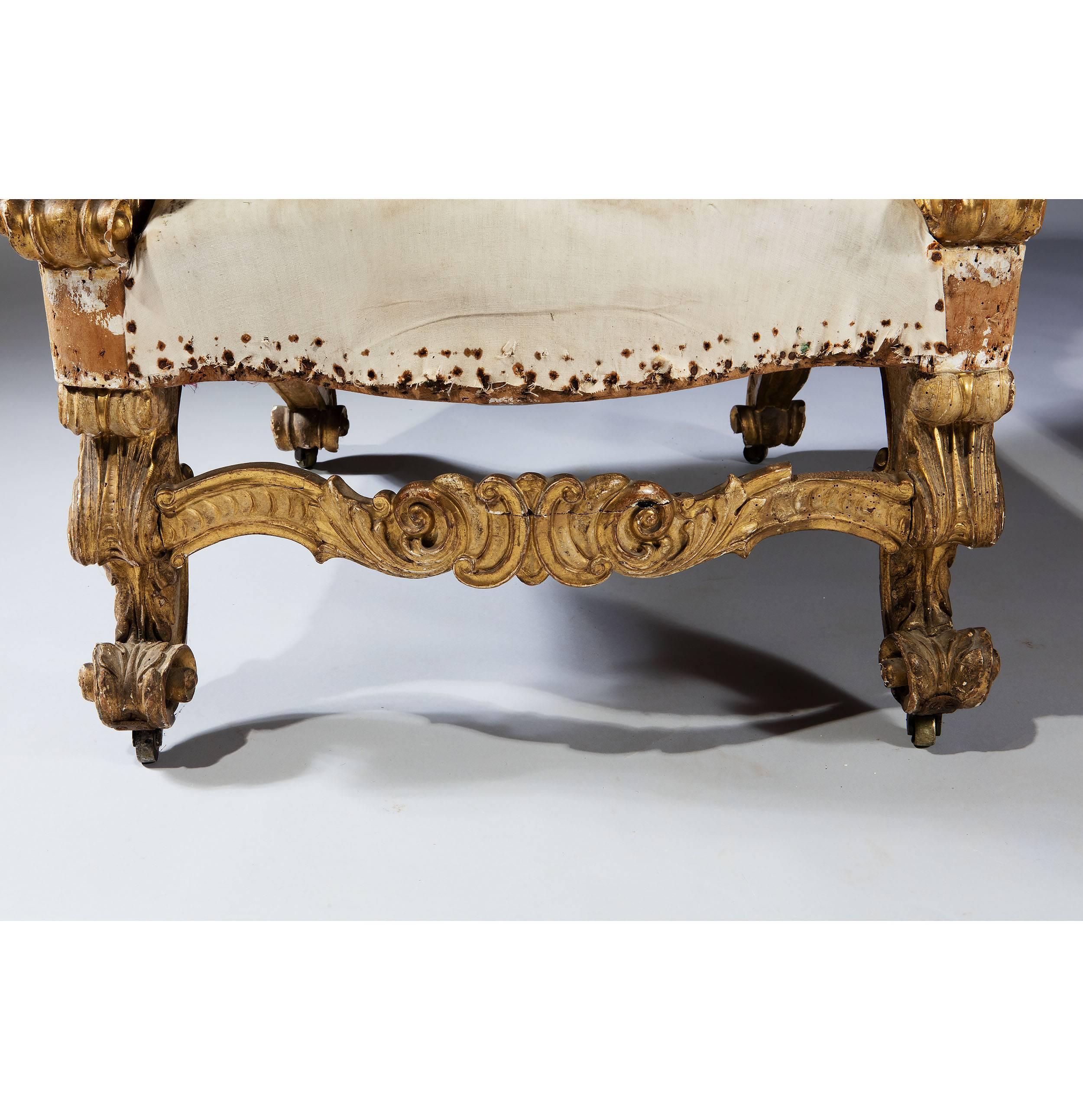 Gesso 18th Century North Italian Giltwood Throne Chair 